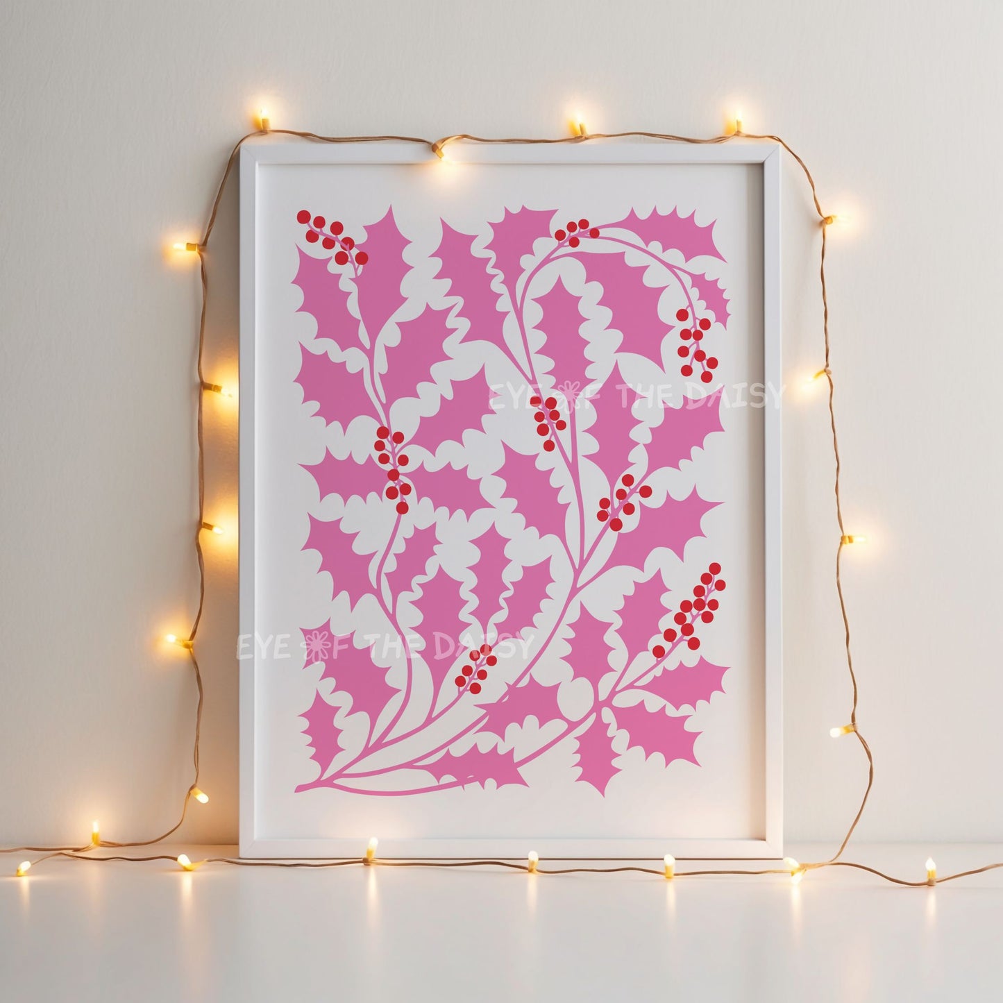 Pink Abstract Holly Print Download | Vibrant Modern Christmas Printable Wall Art