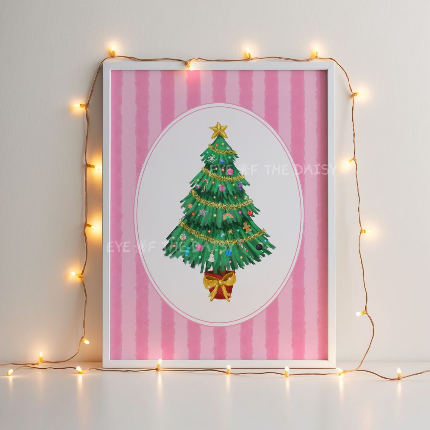 Striped Christmas Tree Print Digital Download | Pink Vintage Holiday Printable Wall Art