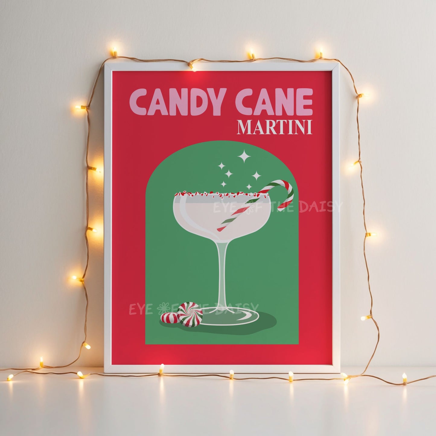 Retro Candy Cane Martini Print Digital Download | Christmas Cocktail Printable Wall Art