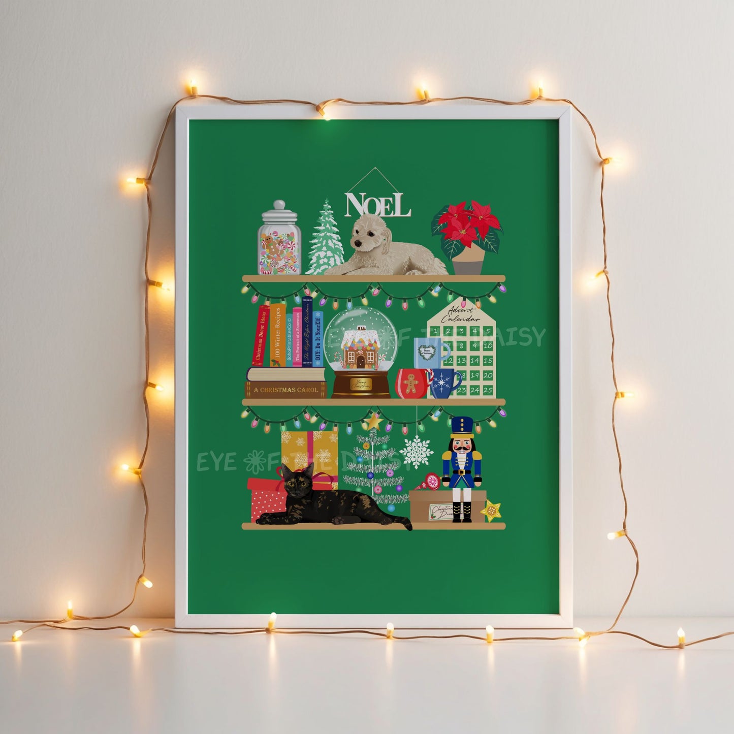 Personalised Pet on Christmas Shelves Digital Print | Custom Pet Drawing Printable Wall Art