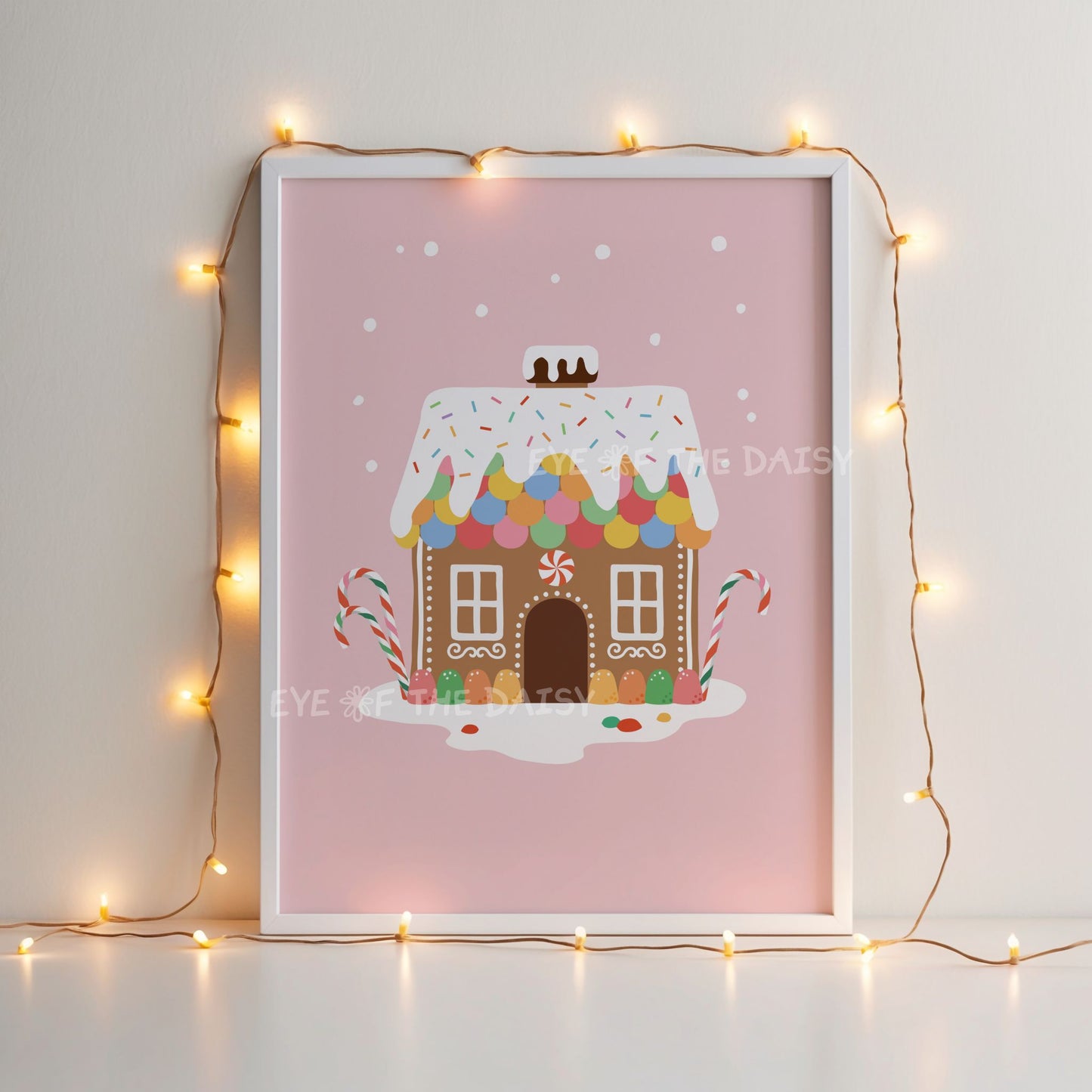Set of 3 Gingerbread House Prints Digital Download | Pink Christmas Printable Wall Art