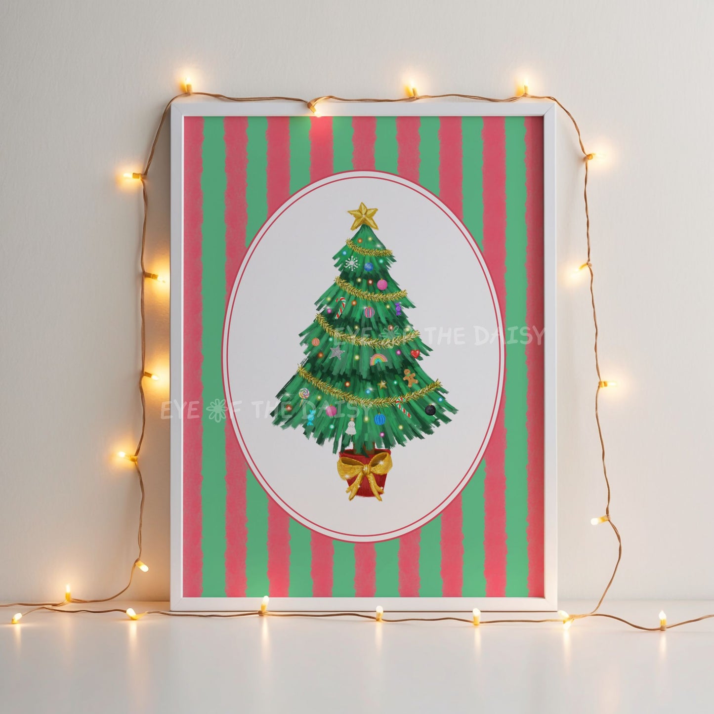 Striped Christmas Tree Print Digital Download | Vintage Holiday Printable Wall Art