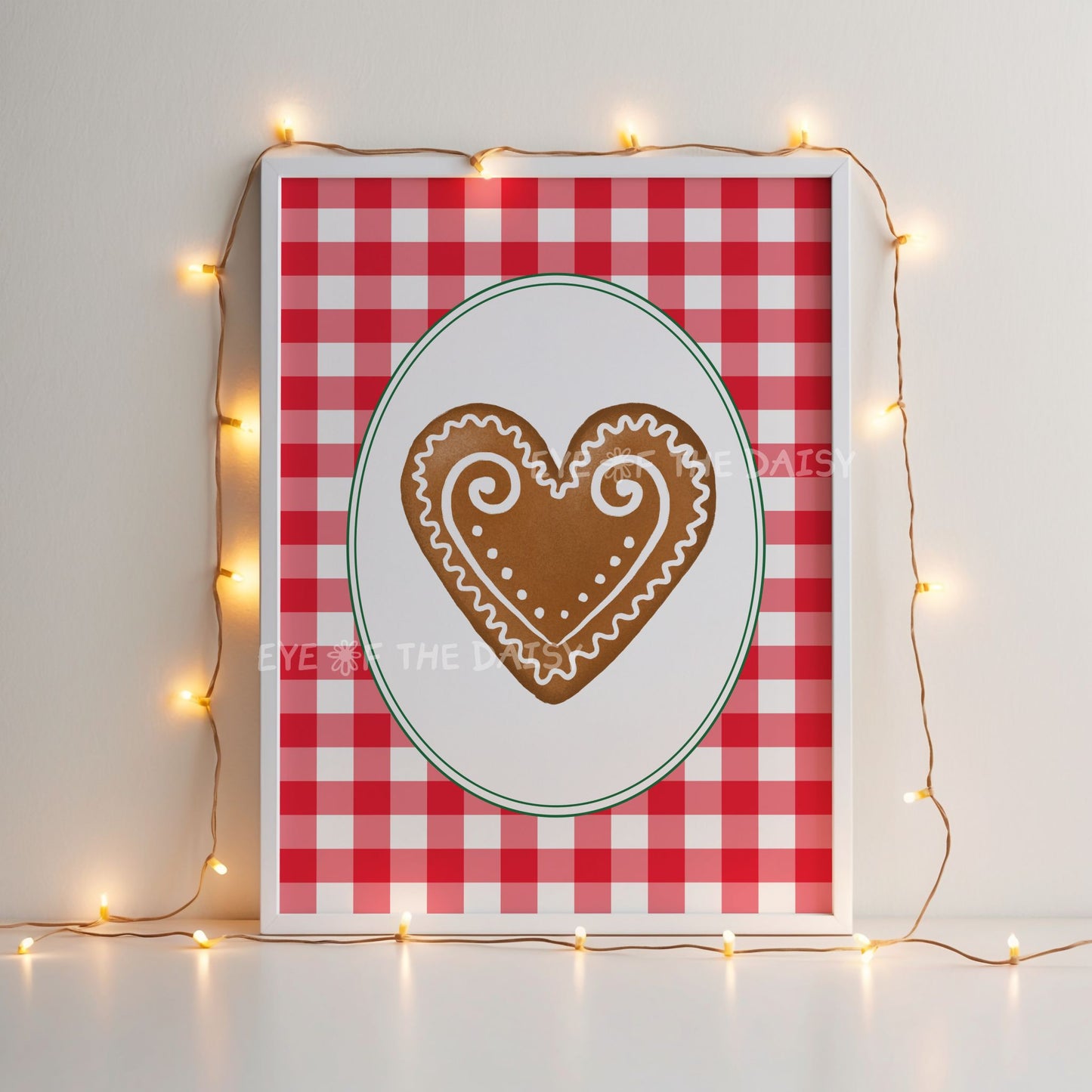 Gingerbread Heart Cookie Print Digital Download | Vintage Holiday Printable Wall Art