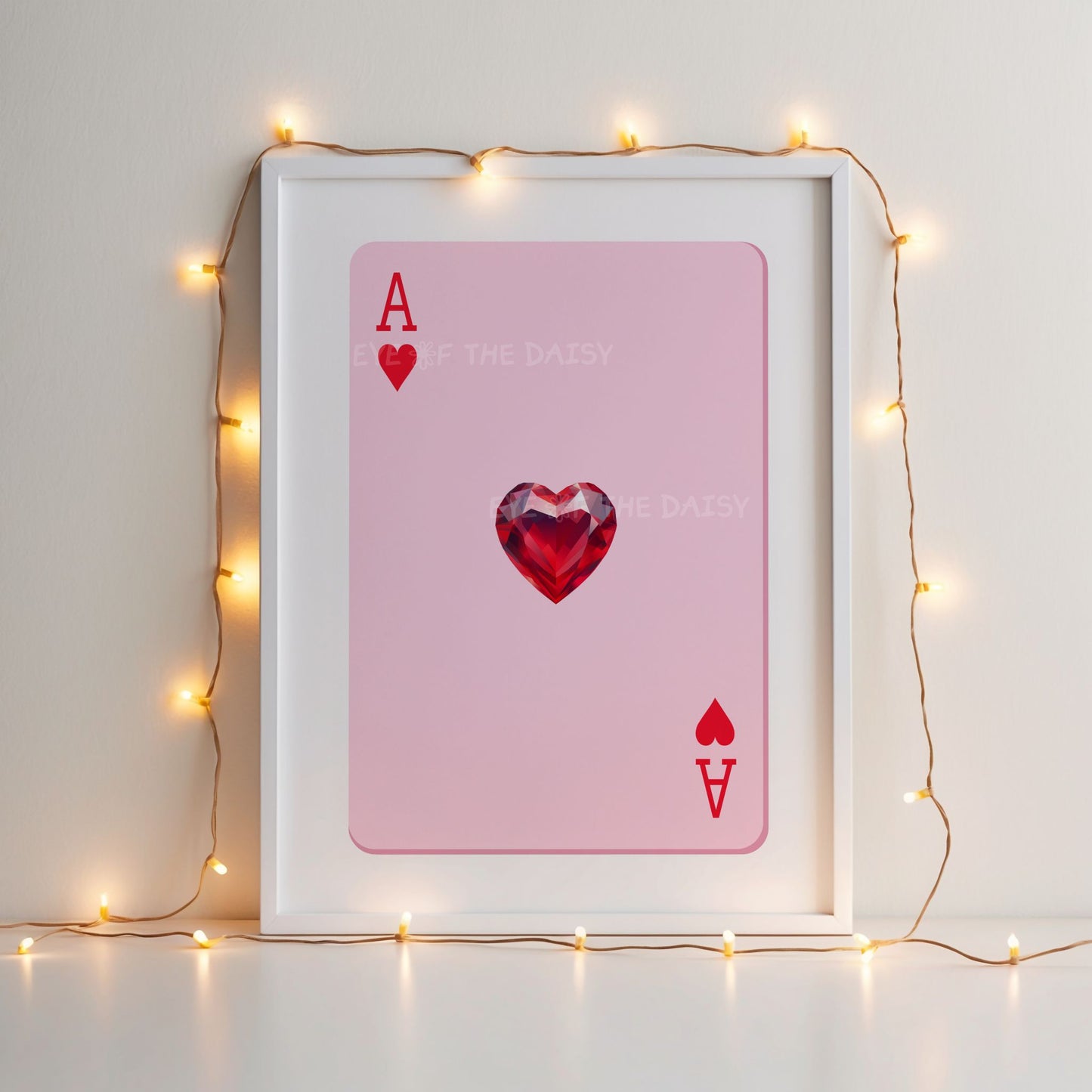 Girly heart-themed printable wall art — pink and red Ace of Hearts digital print, cute maximalist decor for modern dorm room decor
