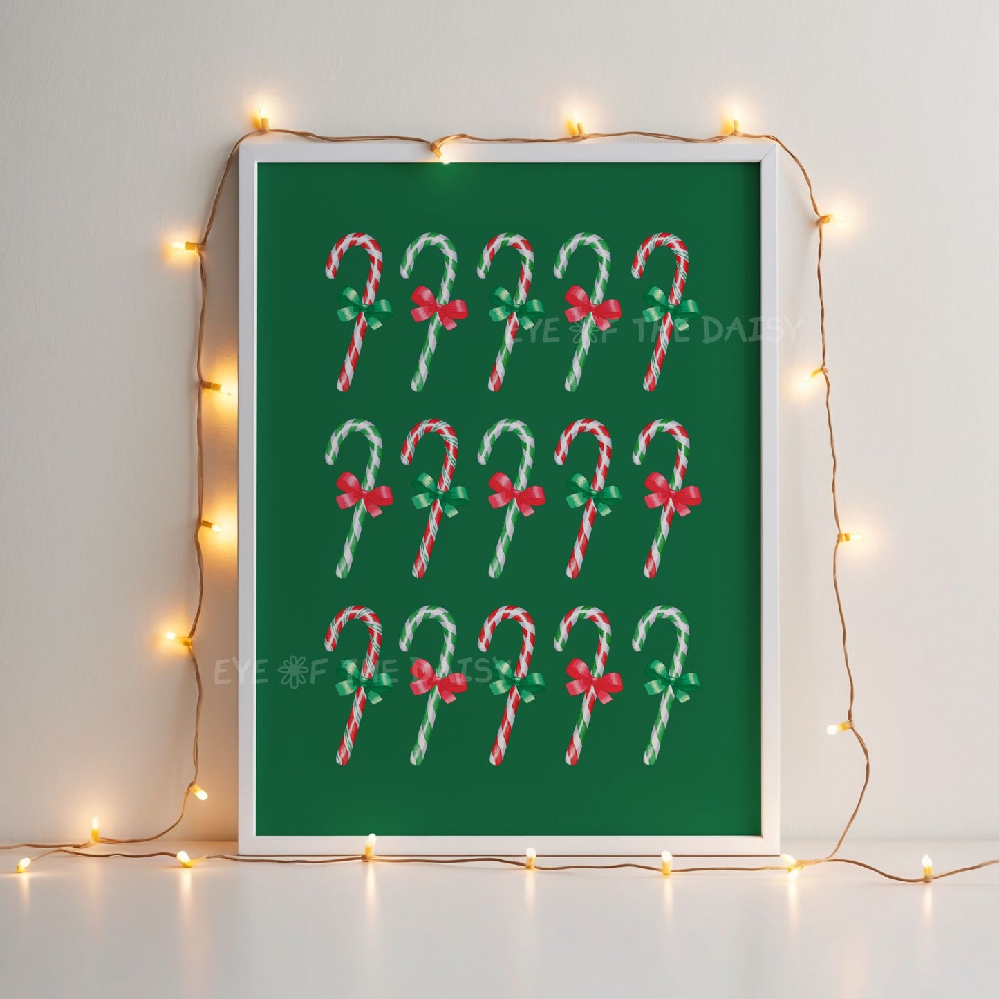 Red Green Watercolour Bows Candy Canes Print | Traditional Holiday Printable Wall Art