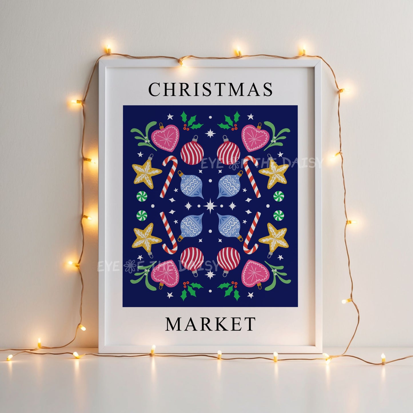 Christmas Market Digital Art Print | Nordic Folk Art Holiday Decor | Printable Wall Art