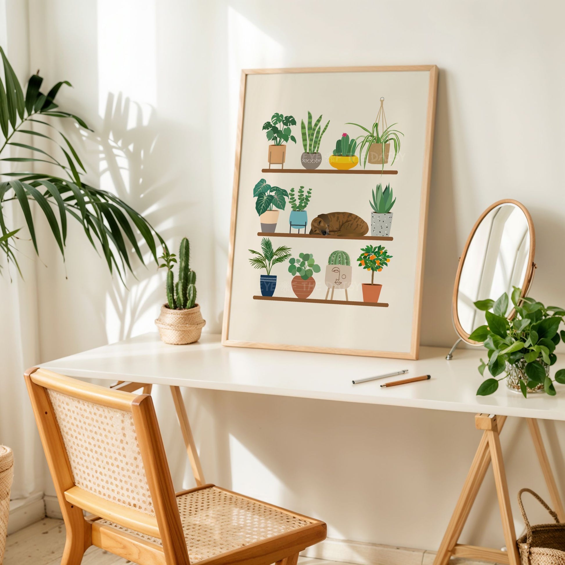 Printable Dachshund dog and plant artwork – whimsical poster download, perfect for a creative home office or desk wall