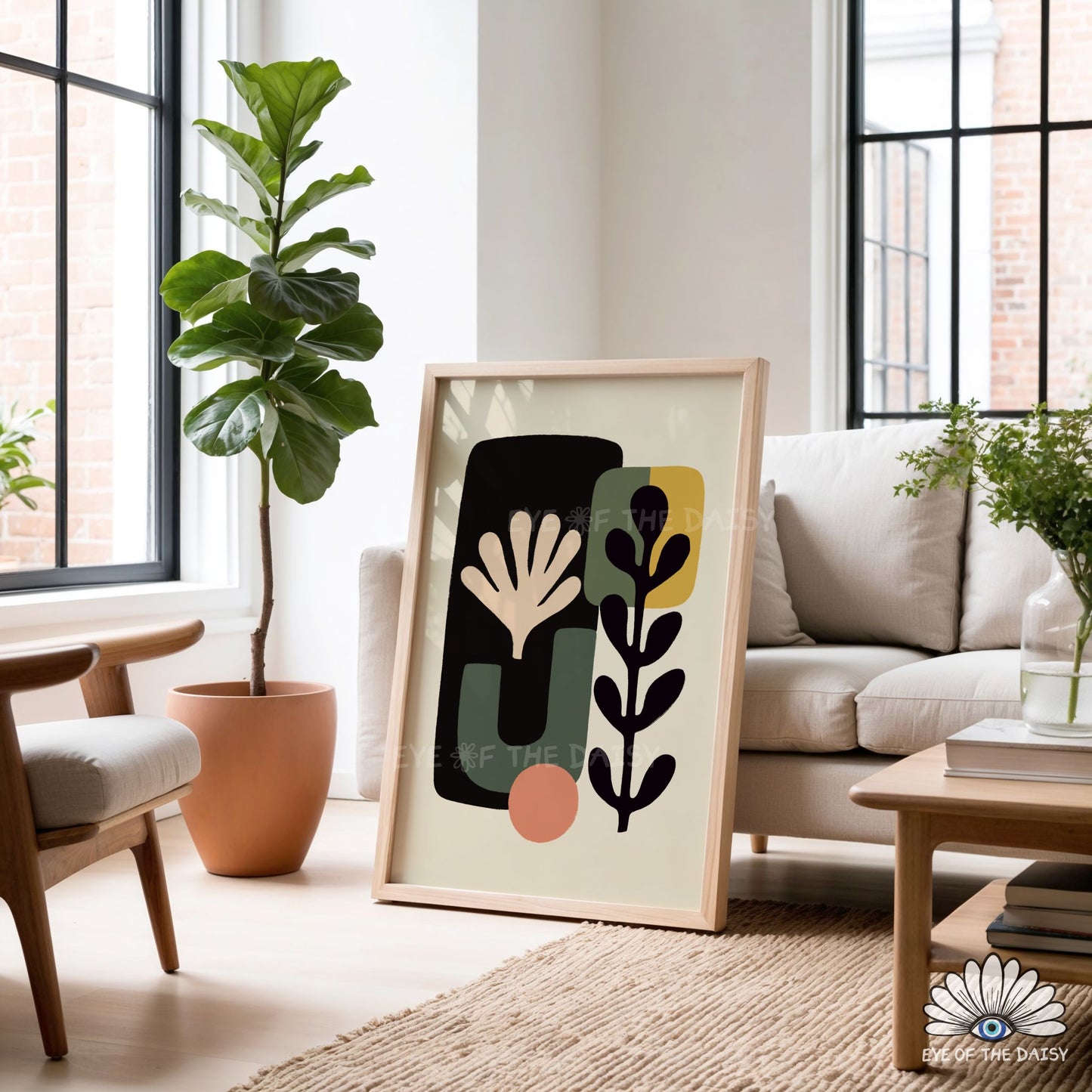 Boho Botanical Print Digital Download | Beige Green Salmon Mustard Organic Shapes Printable Wall Art