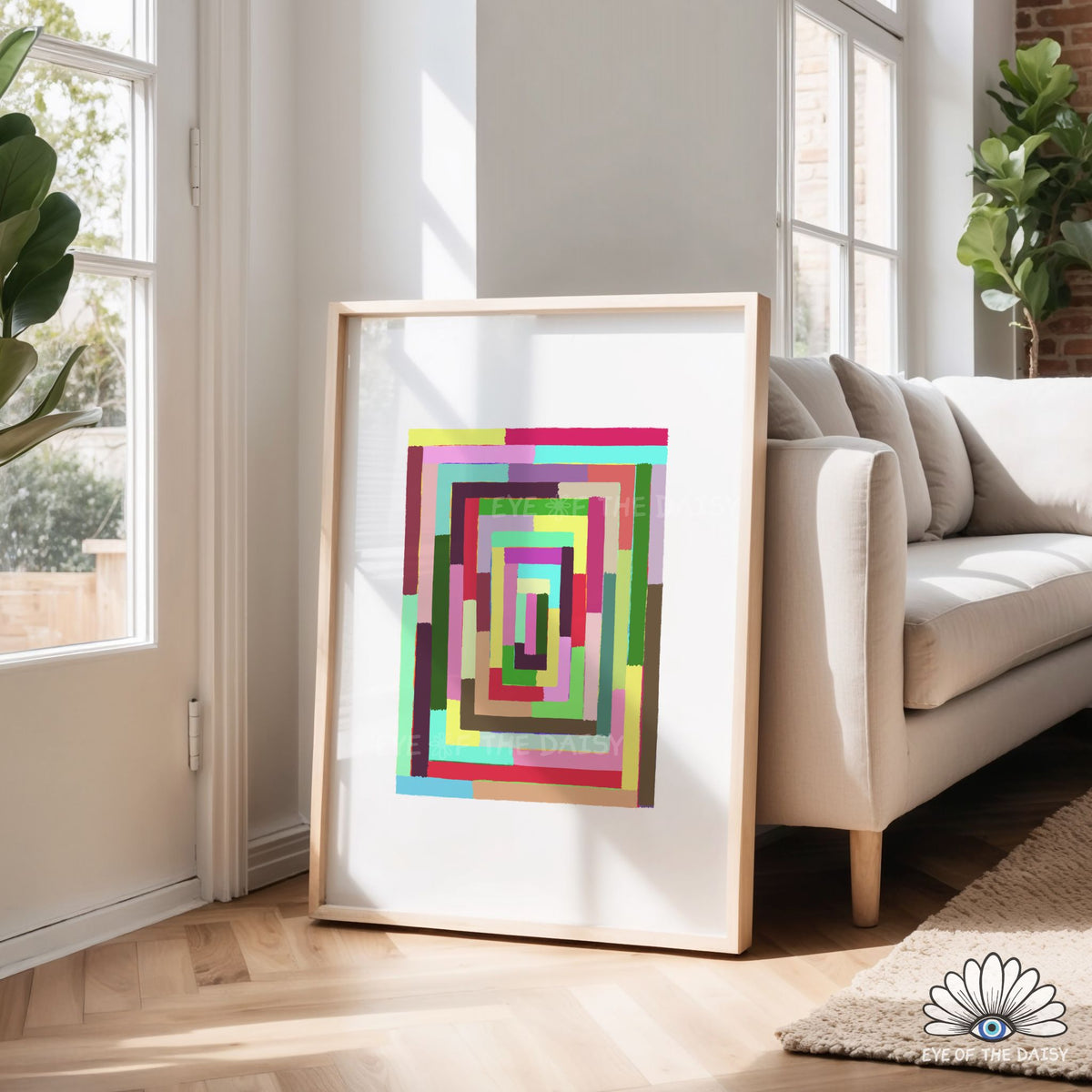 Bright color block wall art print with minimal design and white border for contemporary or modern decor