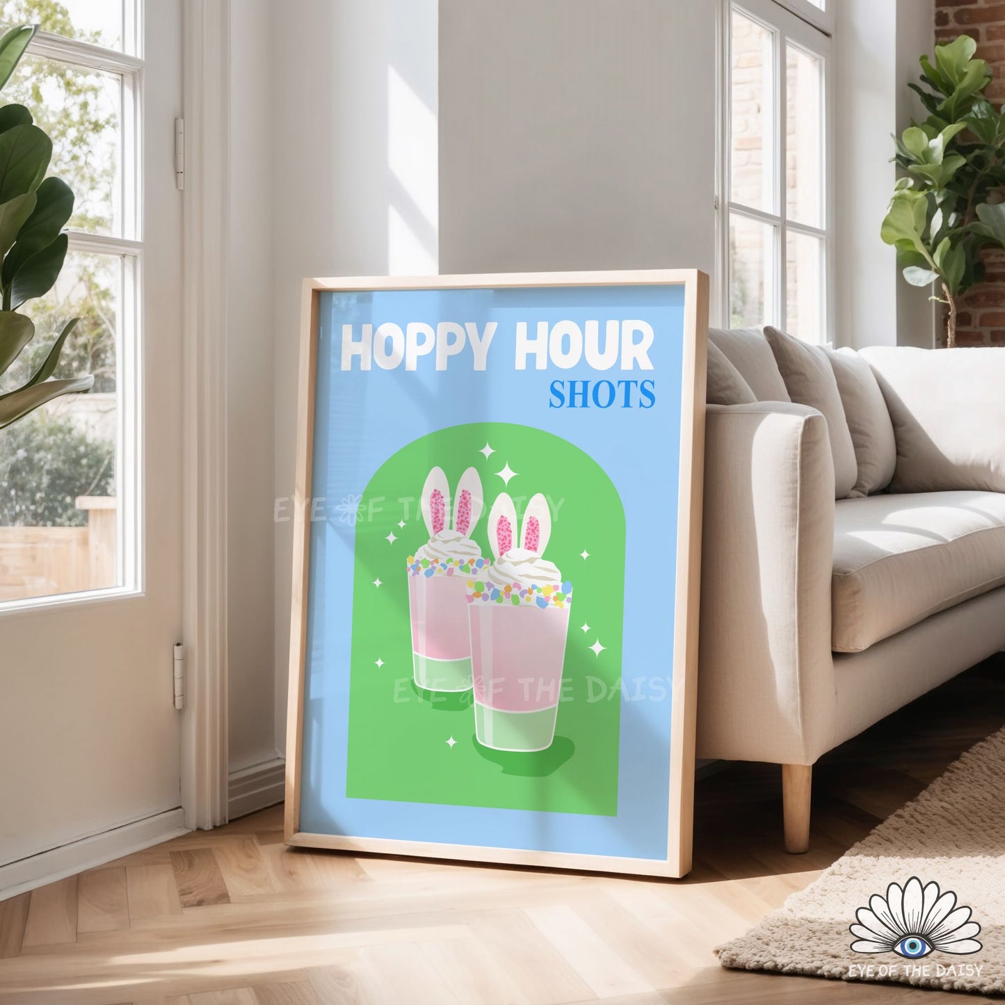 Colourful Easter bar sign, Hoppy Hour Shots printable wall art digital download