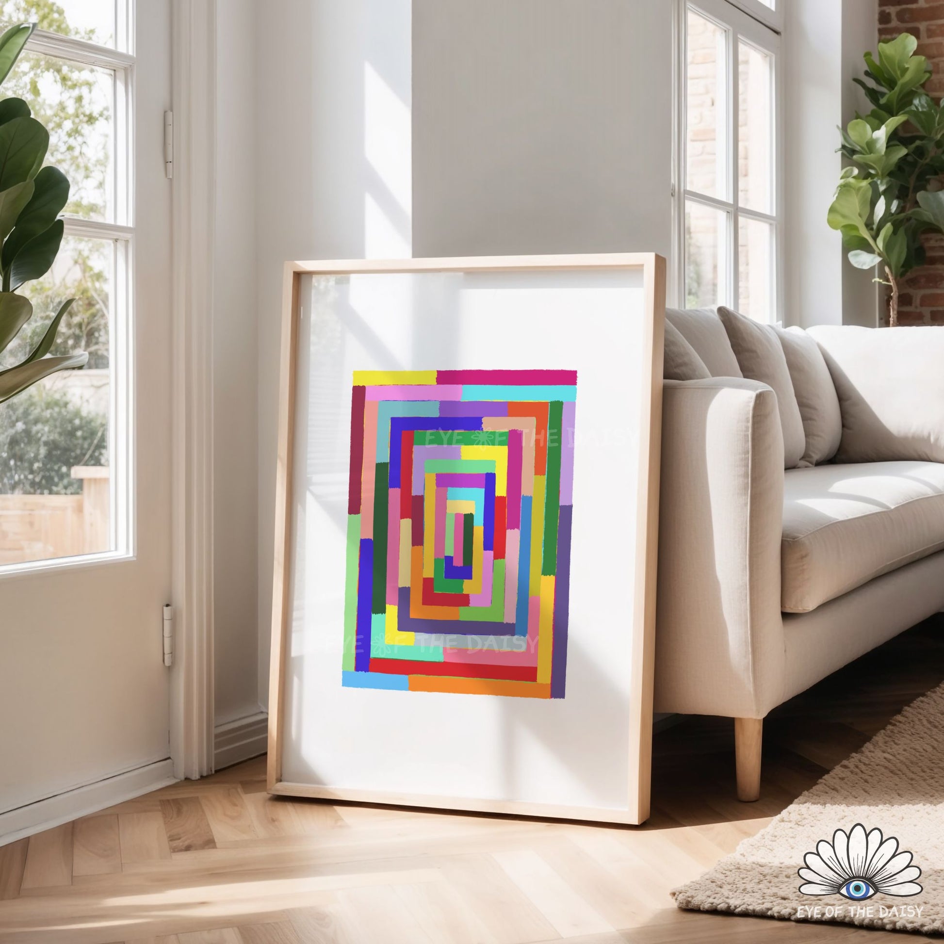 Eclectic mid century modern inspired color block print instant download, vibrant wall decor for contemporary living rooms