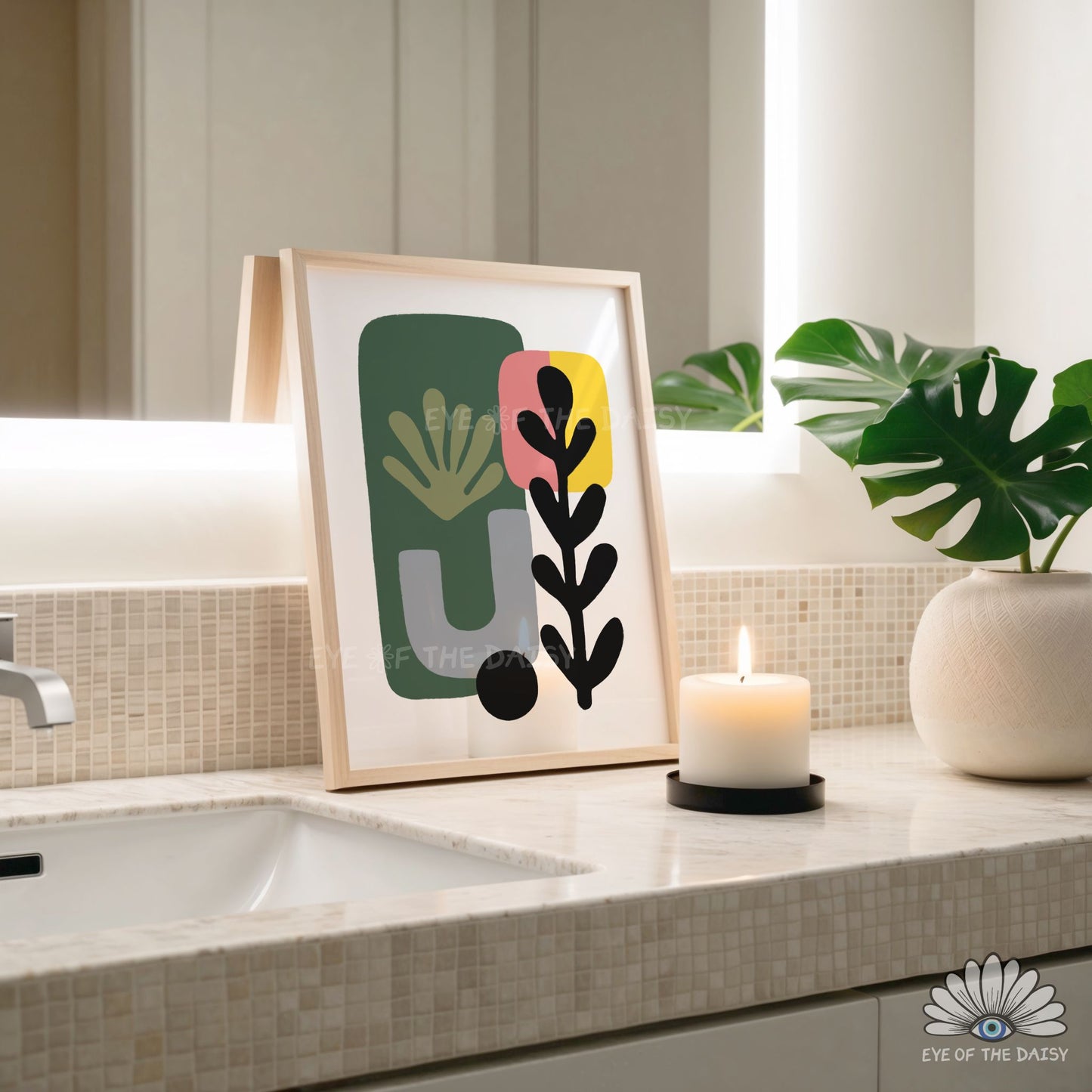 Mid Century Modern Botanical Print Digital Download | Salmon Pink Mustard Green Abstract Printable Art