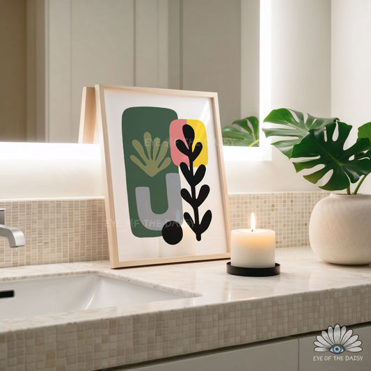 Mid Century Modern Botanical Print Digital Download | Salmon Pink Mustard Green Abstract Printable Art