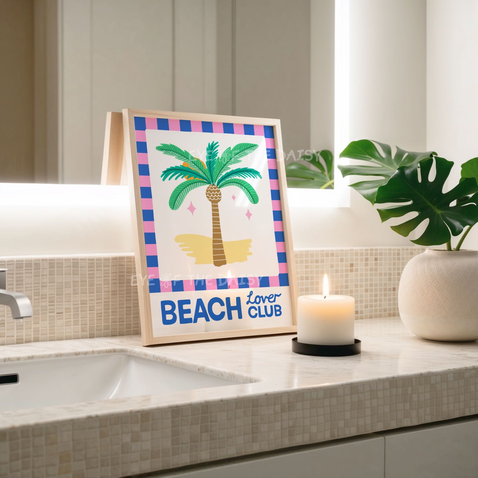 Fun Beach Lover Club printable art poster – colorful digital download with beachy vibes, perfect wall decor for modern bathroom