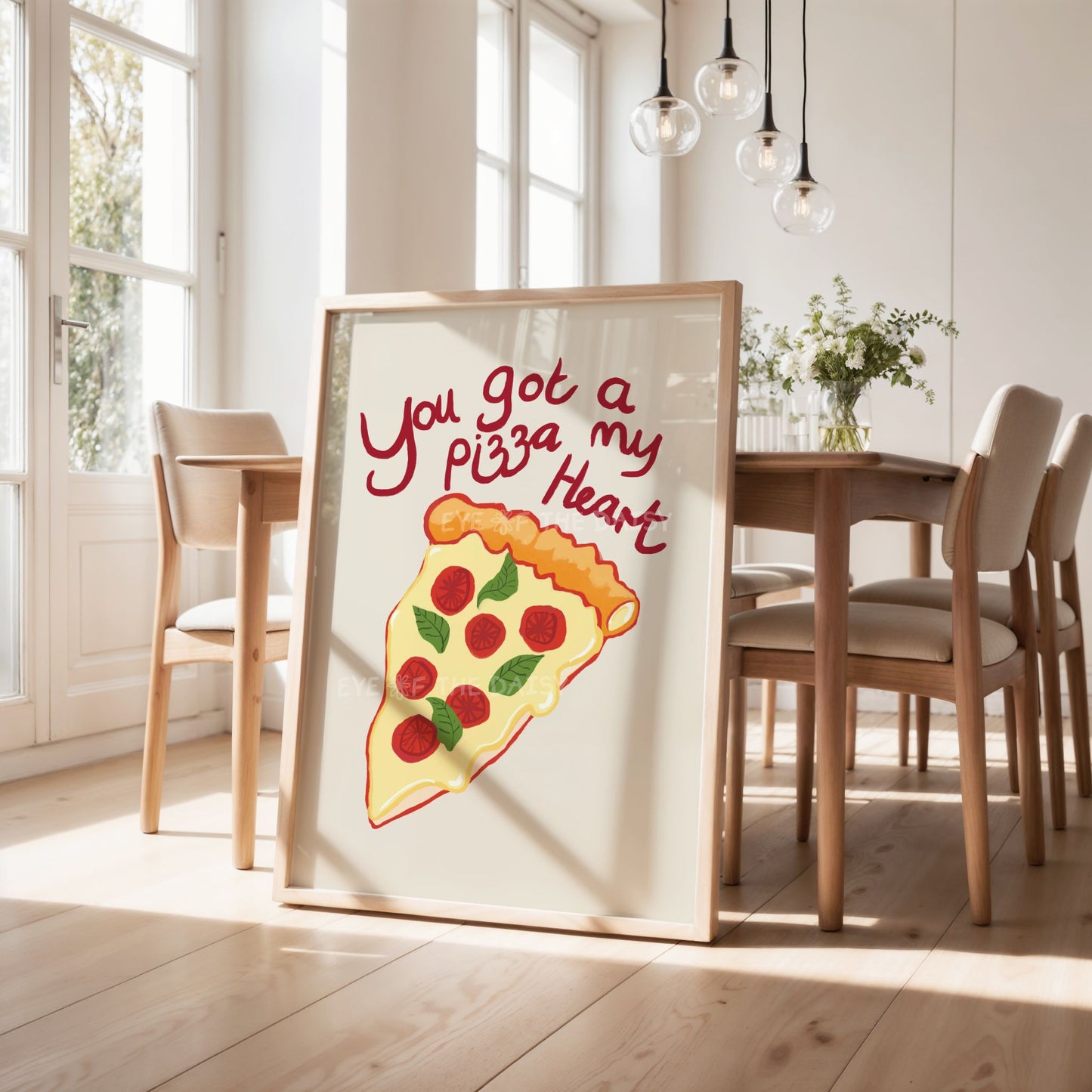 You Got a Pizza My Heart pizza poster, modern dining room wall décor with funny quote, instant digital download