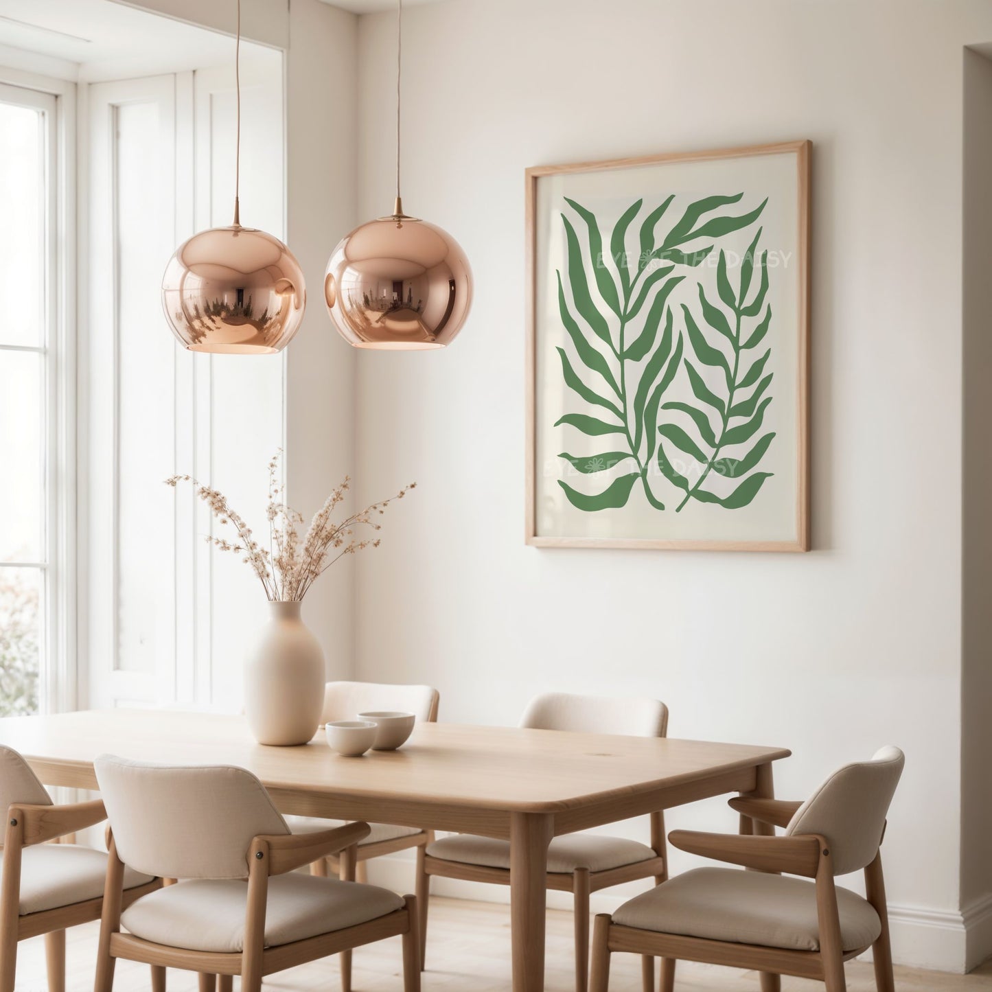 Contemporary olive green abstract leaf print digital download, for natural dining room wall decor, printable wall art in boho style