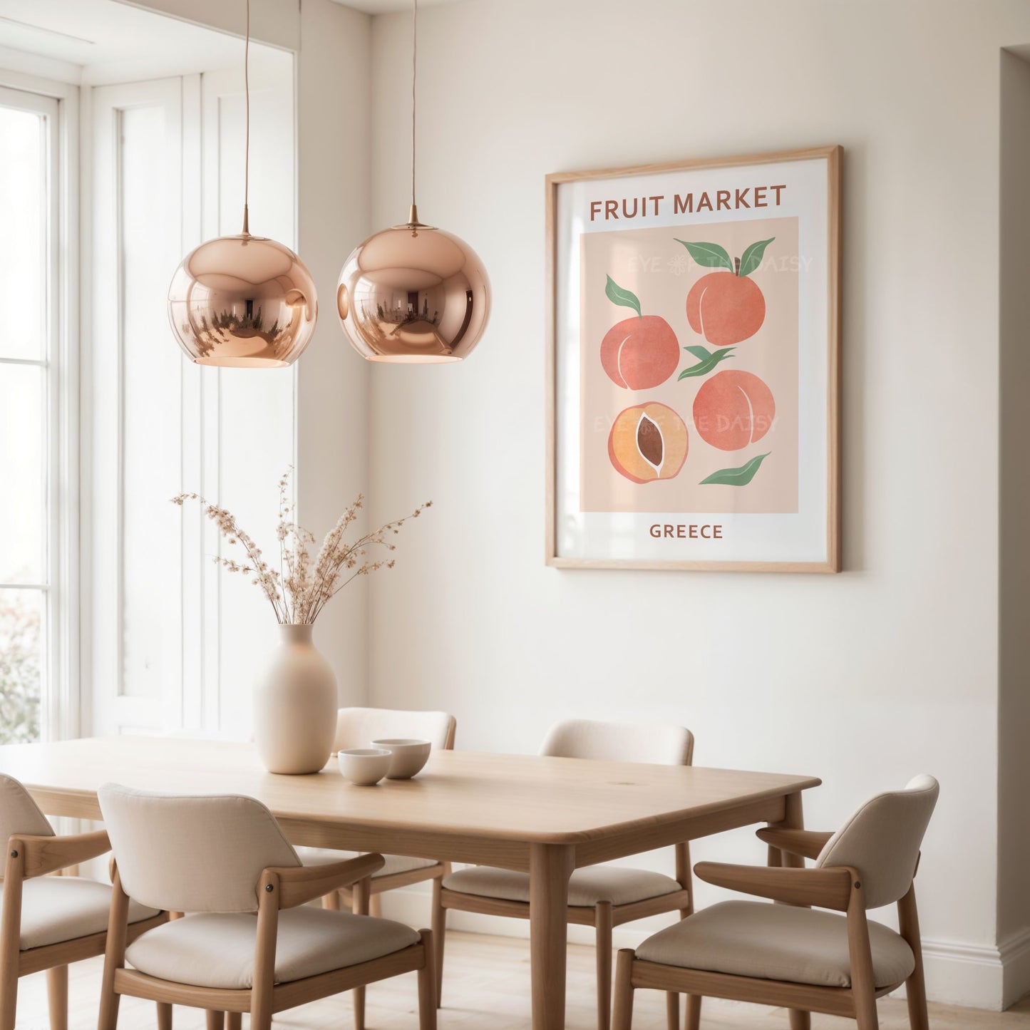 Pale orange abstract peach art print — Fruit Market Greece download for colourful dining room or boho Mediterranean wall decor