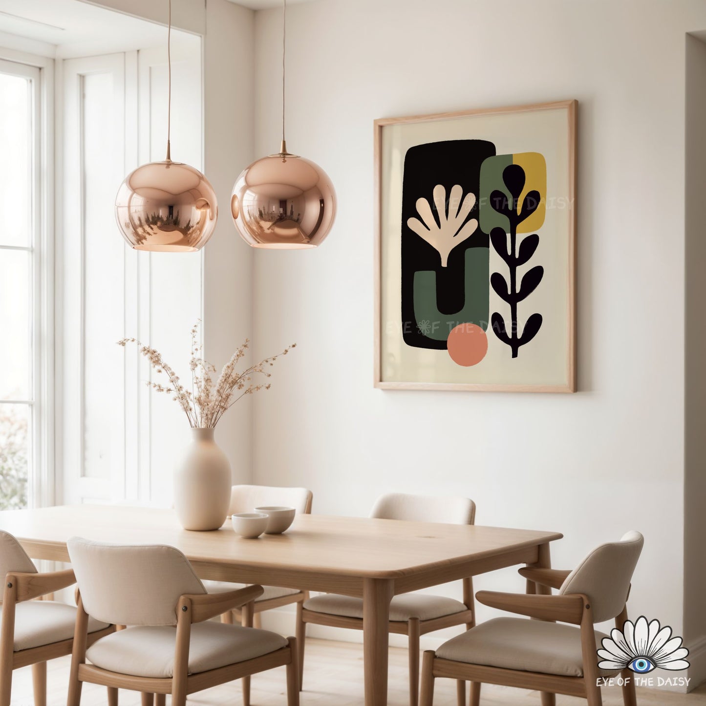 Boho Botanical Print Digital Download | Beige Green Salmon Mustard Organic Shapes Printable Wall Art