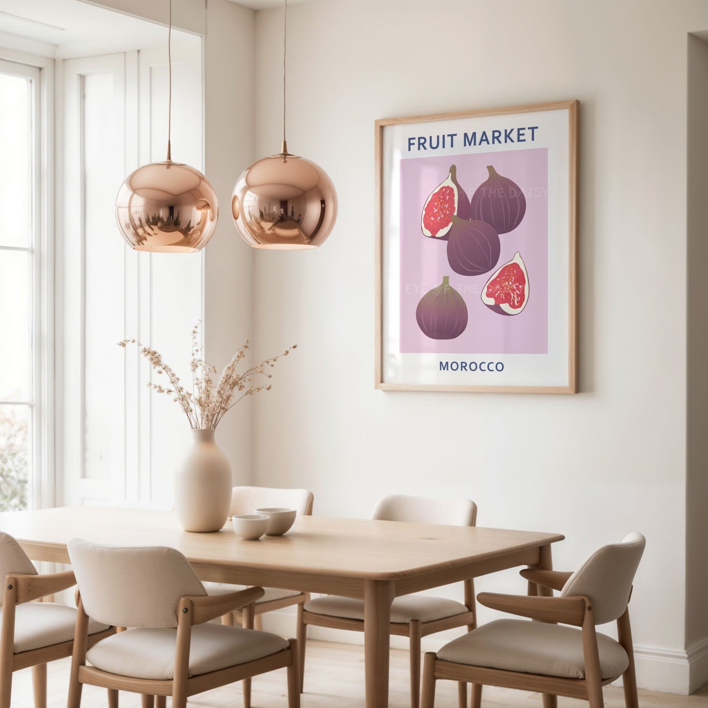 Abstract fig printable poster — Fruit Market Morocco digital wall art in soft lilac for modern boho dining room or Mediterranean decor