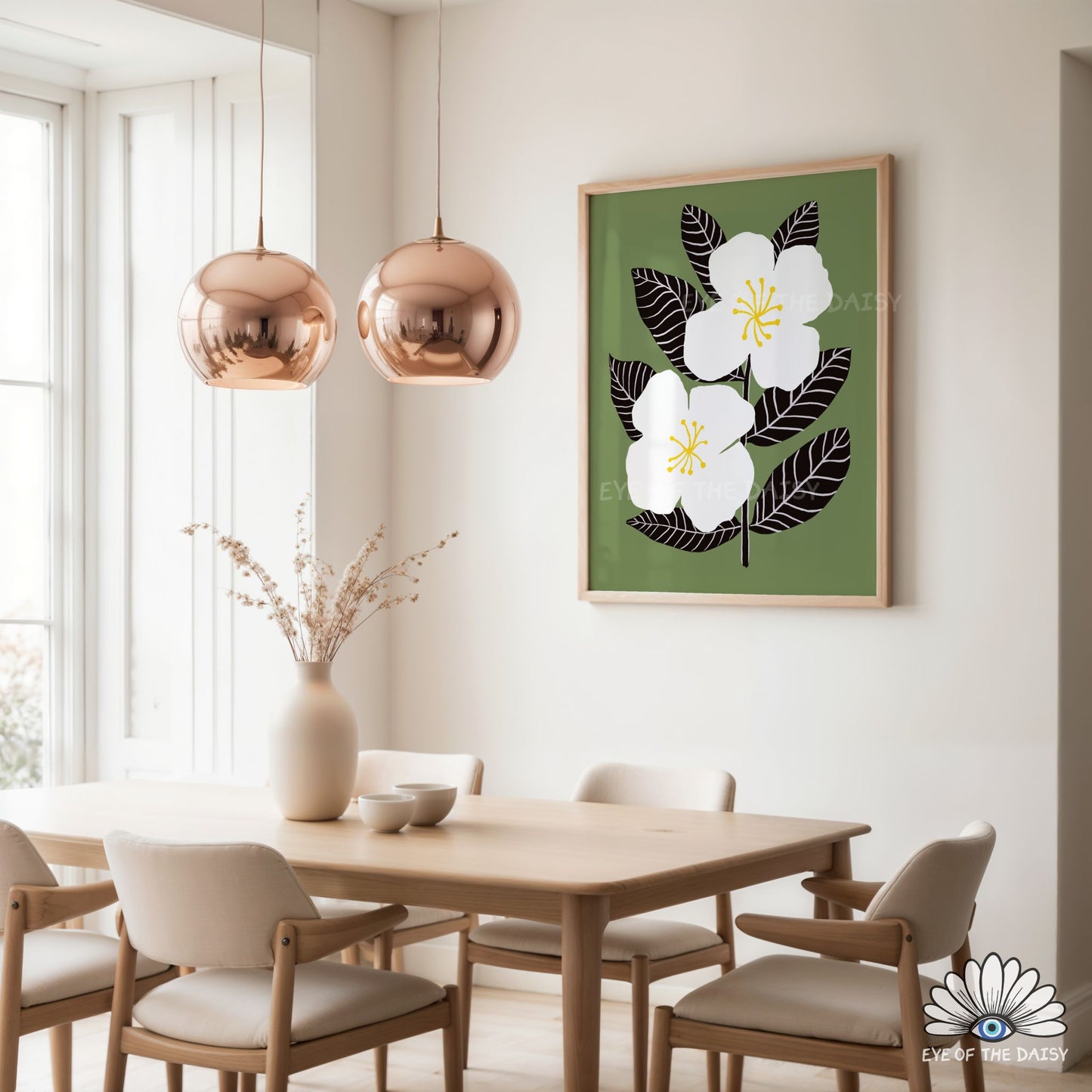 Minimalist olive and white printable poster for eclectic apartment gallery wall poster