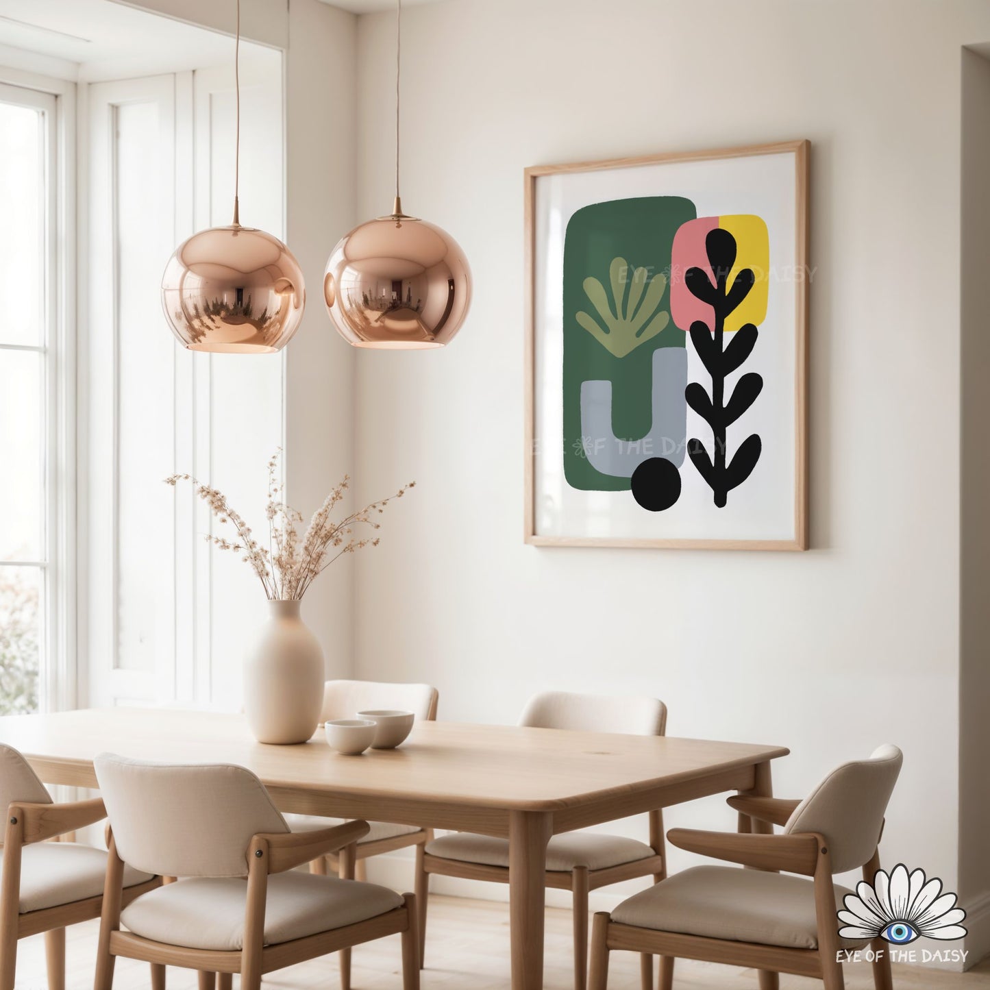 Mid Century Modern Botanical Print Digital Download | Salmon Pink Mustard Green Abstract Printable Art