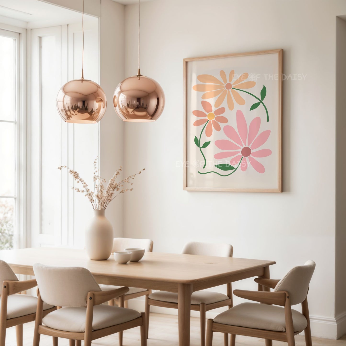 Modern botanical wall art – terracotta floral print in neutral earthy tones, digital download for stylish minimalist home office decor