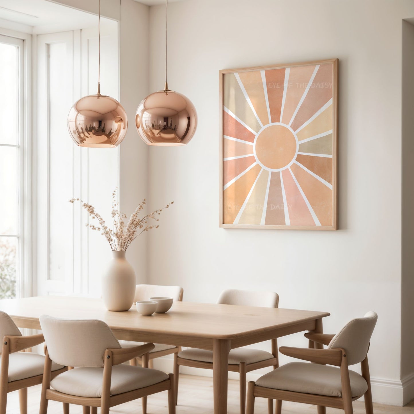 Modern boho abstract sun printable poster – warm earth tone wall art download, perfect minimalist decor for bedroom or gallery wall print