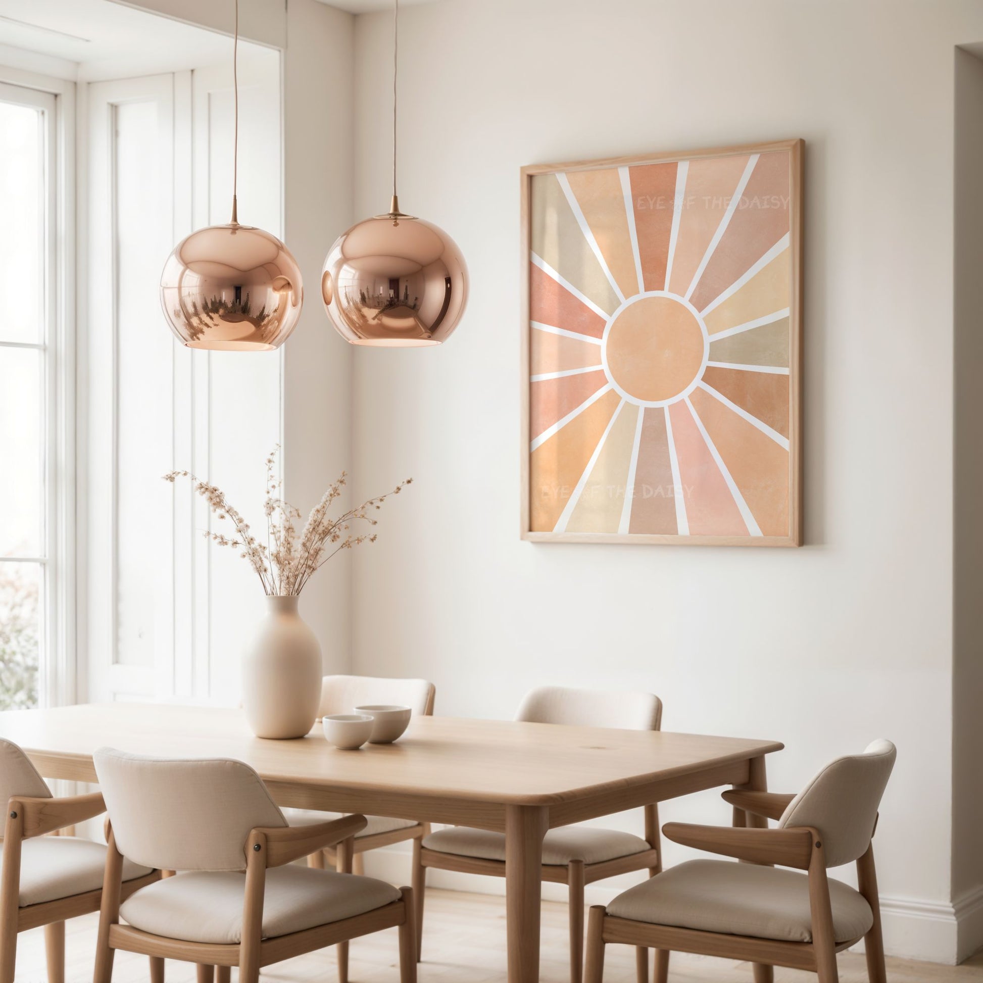 Modern boho abstract sun printable poster – warm earth tone wall art download, perfect minimalist decor for bedroom or gallery wall print