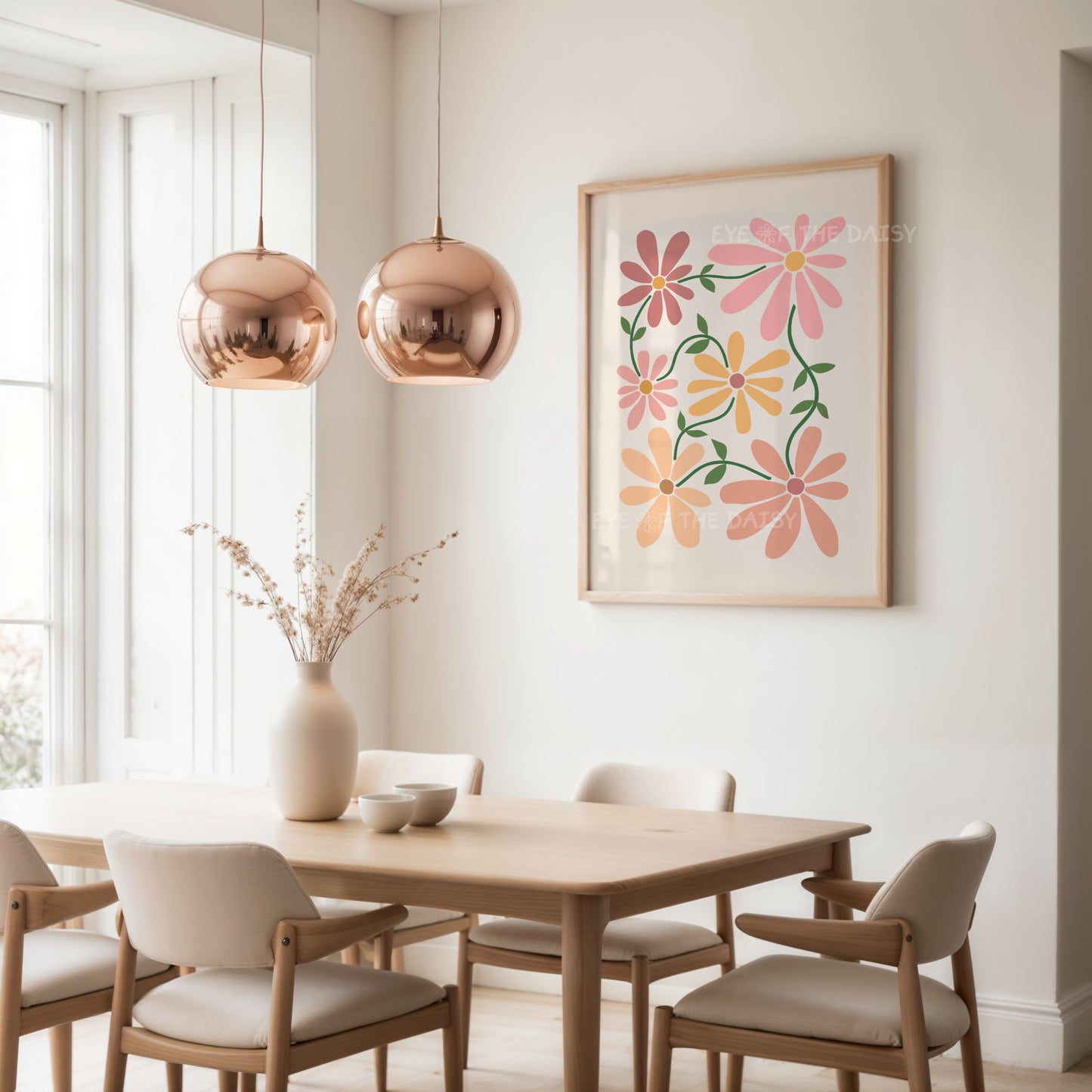 Beige abstract floral wall art – minimalist printable poster in neutral tones, botanical digital download for calm home office decor