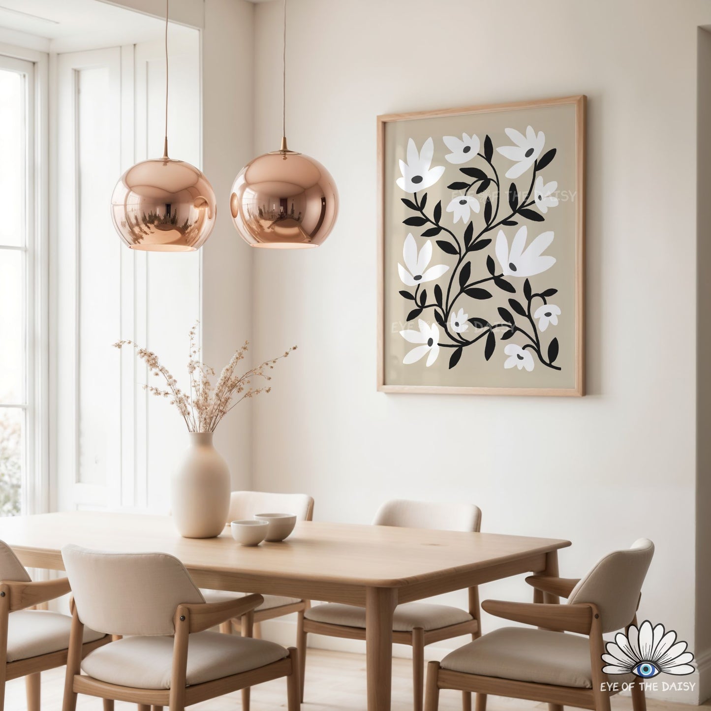 Neutral Abstract Floral Printable Wall Art | Black White and Beige Botanical Print Digital Download