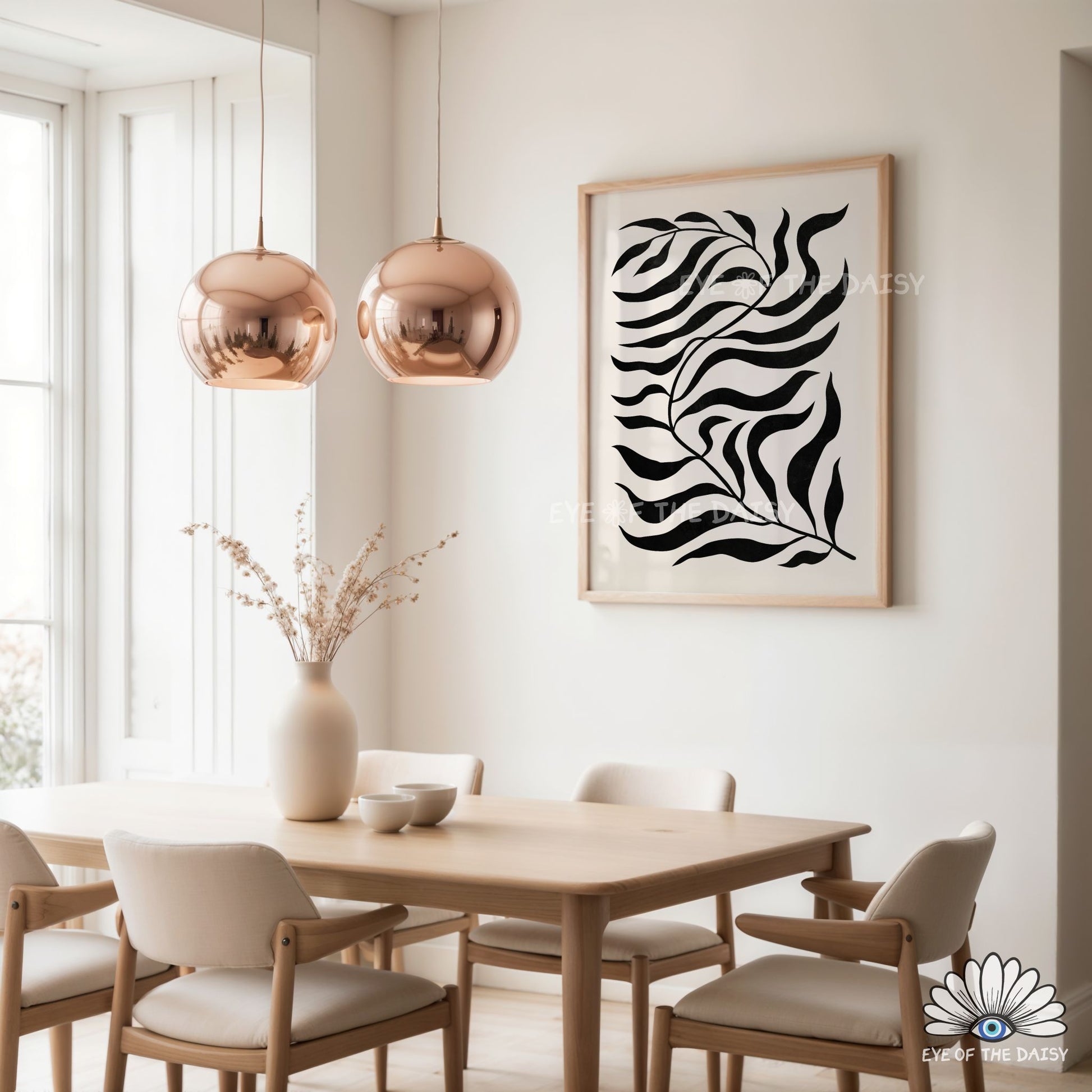 beige modern abstract leaf poster printable, minimalist boho wall art for eclectic home decor