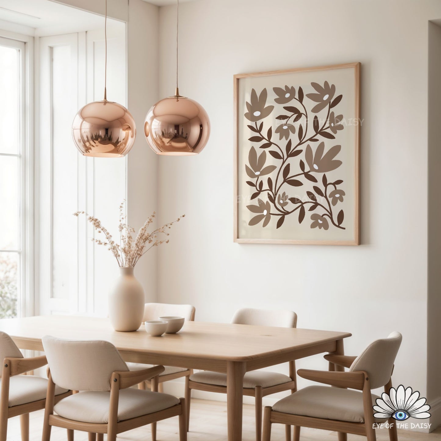 Neutral Abstract Botanical Printable Wall Art | Brown and Beige Floral Print Digital Download