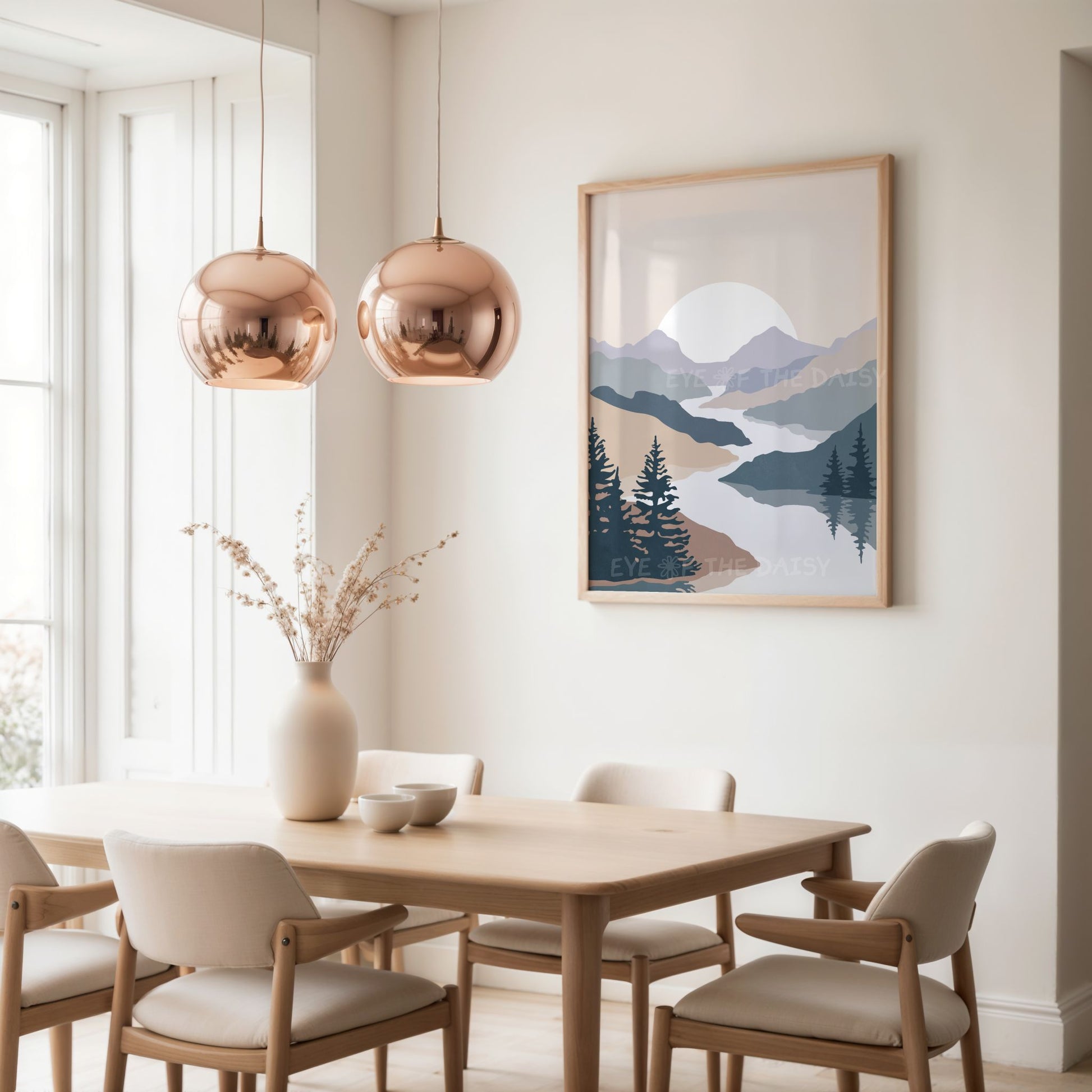 Abstract mountain landscape print set of 2 – calming navy and taupe wall art, digital download for modern Nordic-style living room decor