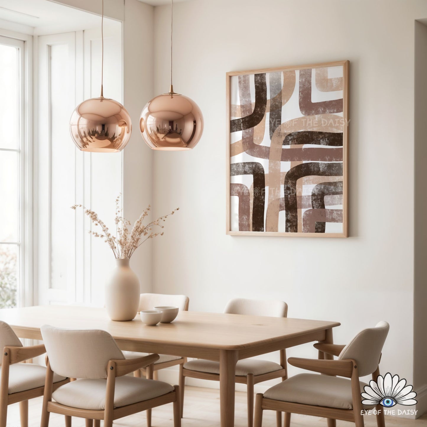 Earth tone abstract wall decor with textured shapes, brown beige mid century modern print ideal for boho or Scandi interiors