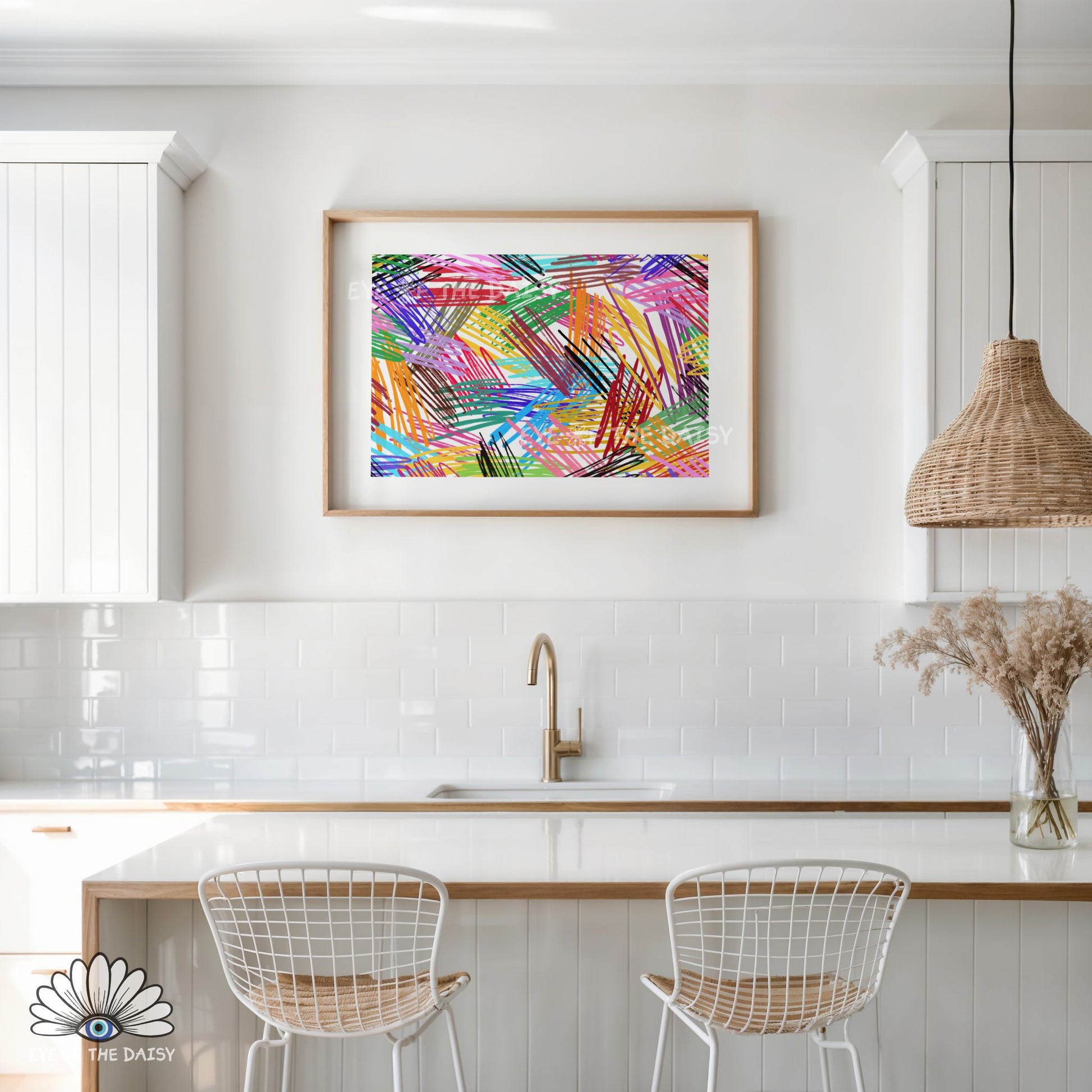 Downloadable contemporary abstract poster with energetic shapes and bold colors, perfect for dopamine inspired home and modern interiors