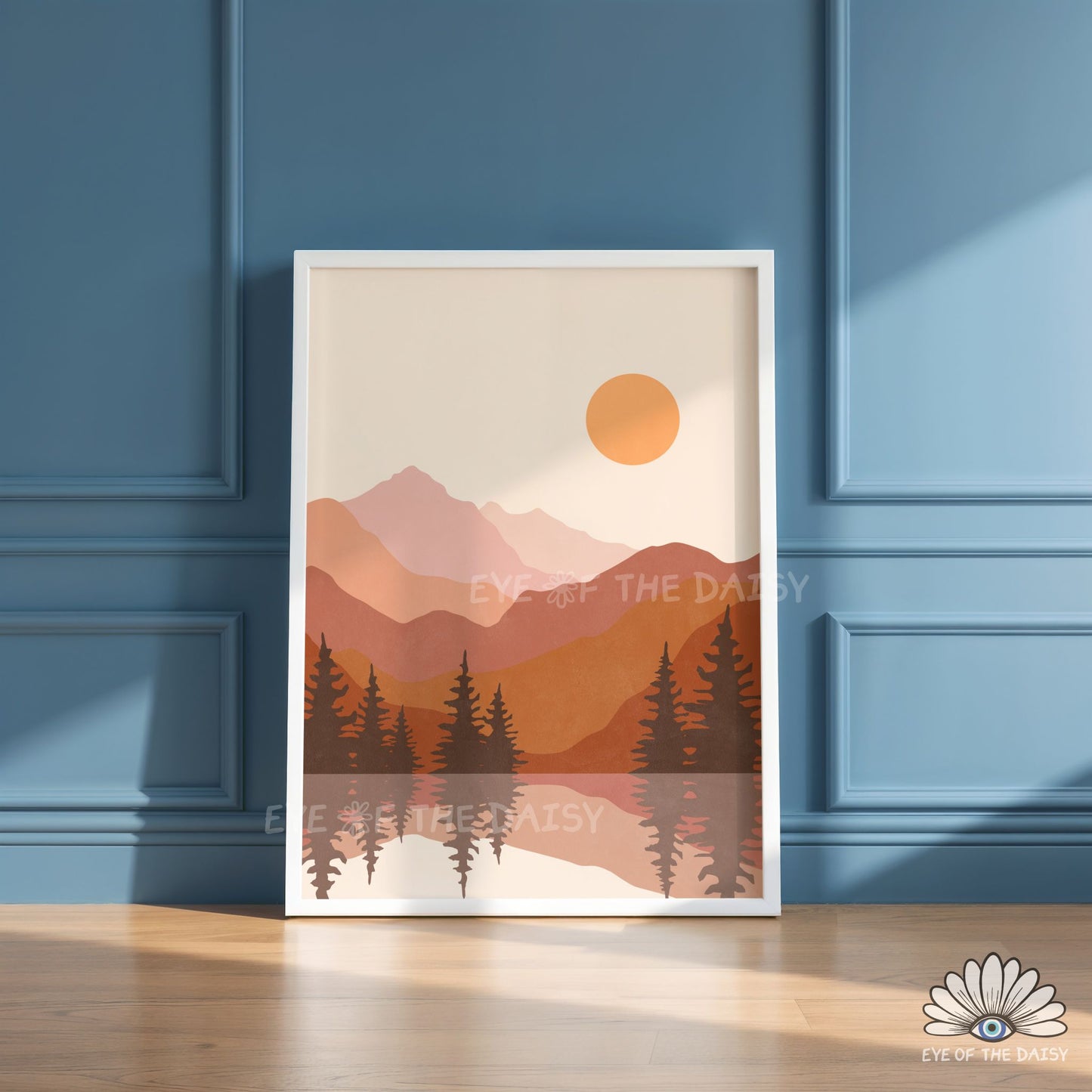 Boho lake mountains printable art, natural landscape scenery bathroom wall art