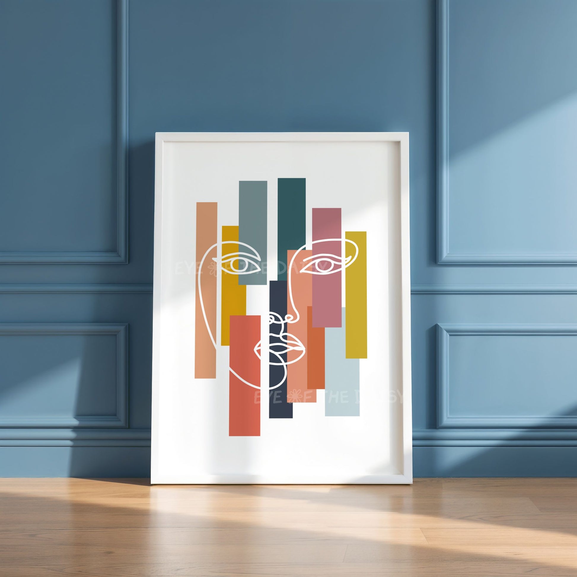 Minimal face line art with abstract shapes – mid-century modern printable poster, great for home office wall decor