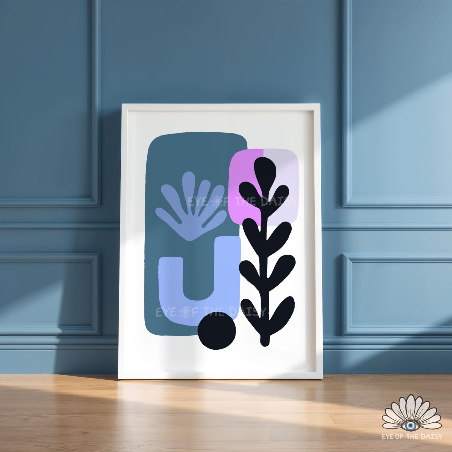 Blue Purple Abstract Botanical Print Digital Download | Mid Century Modern Printable Wall Art