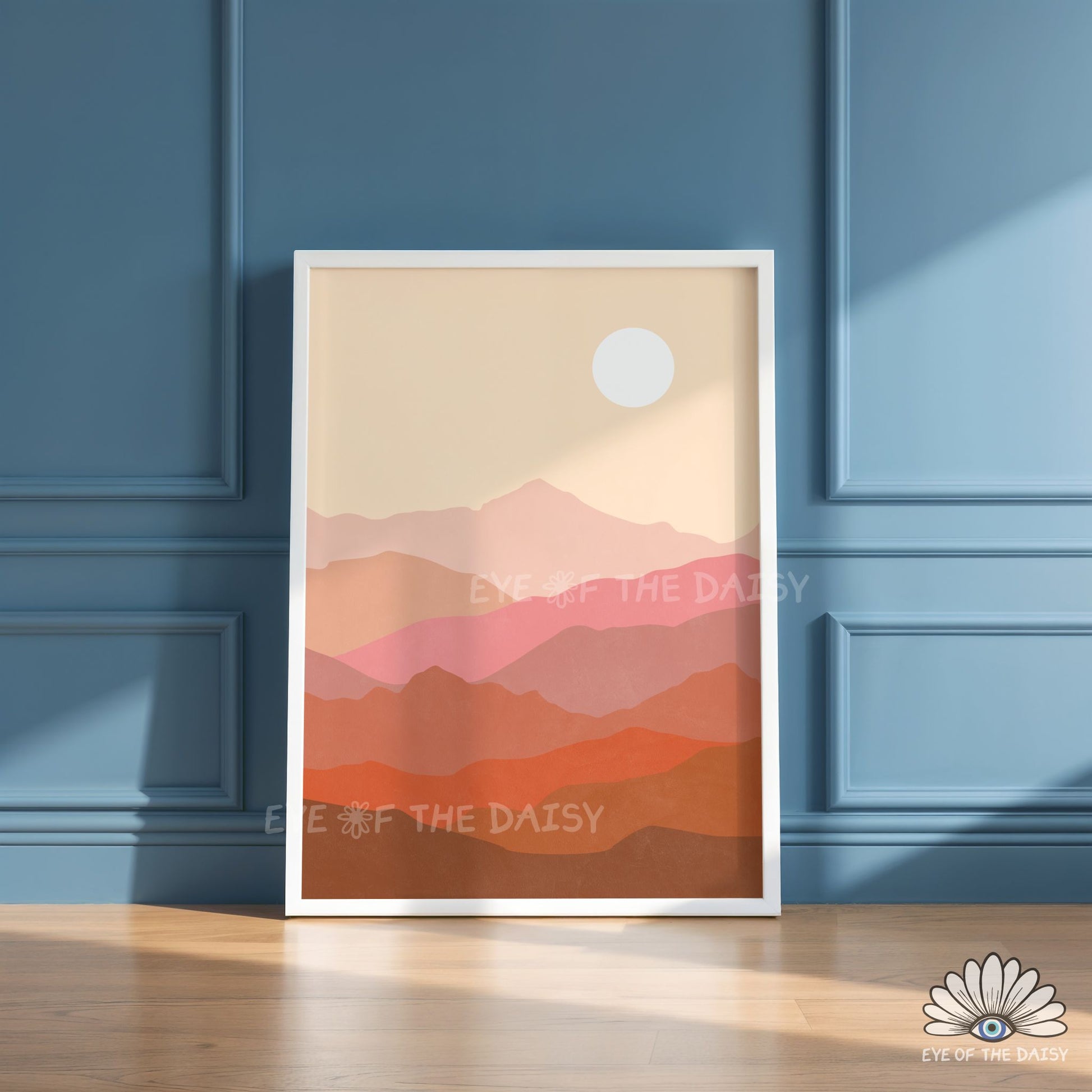 Colour block mountain art print instant download, mid century modern minimal landscape printable wall art