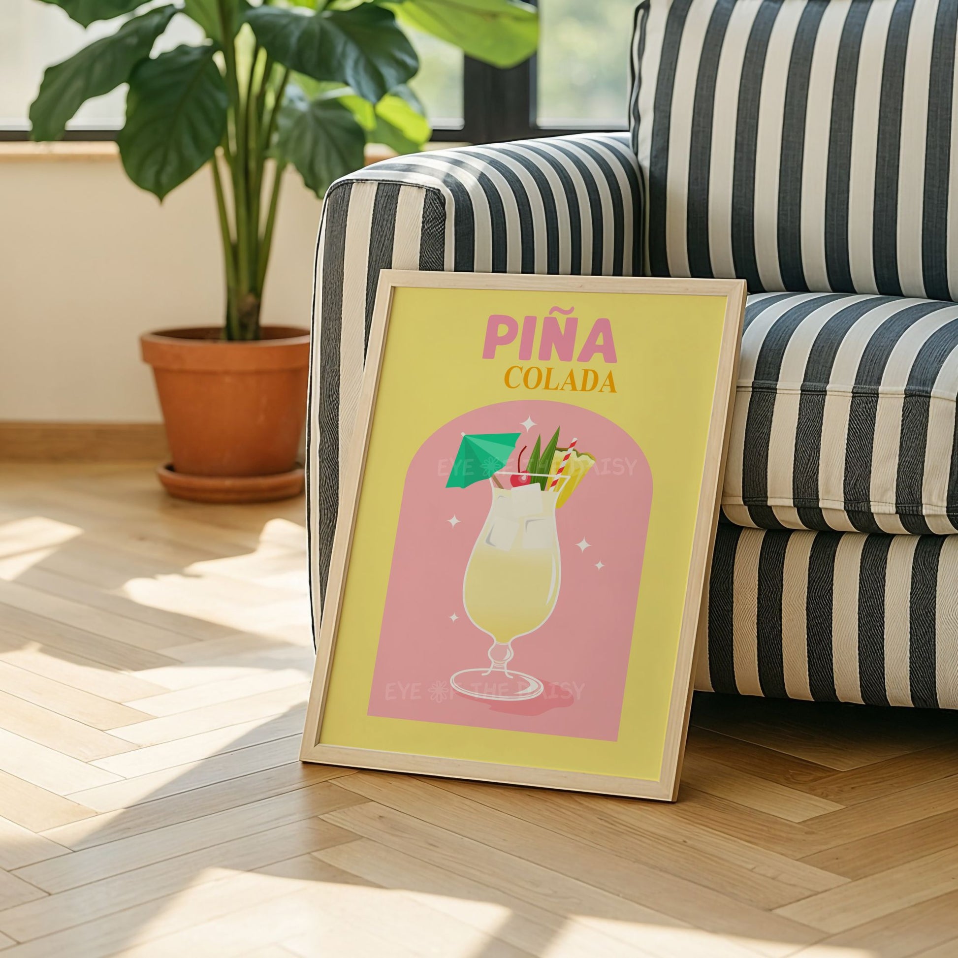 Piña Colada cocktail poster printable – colourful retro art print, great downloadable decor for modern dining room walls