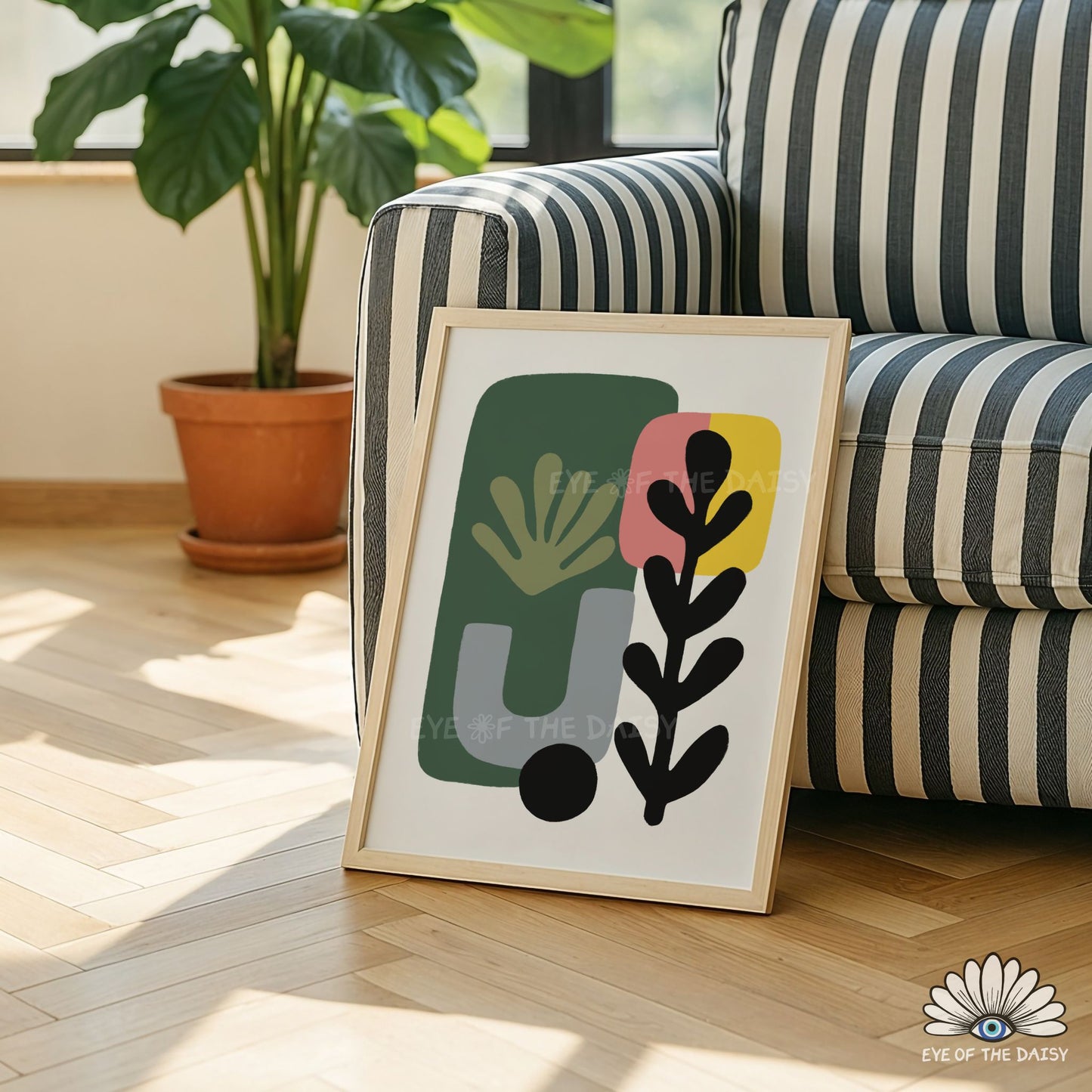 Mid Century Modern Botanical Print Digital Download | Salmon Pink Mustard Green Abstract Printable Art