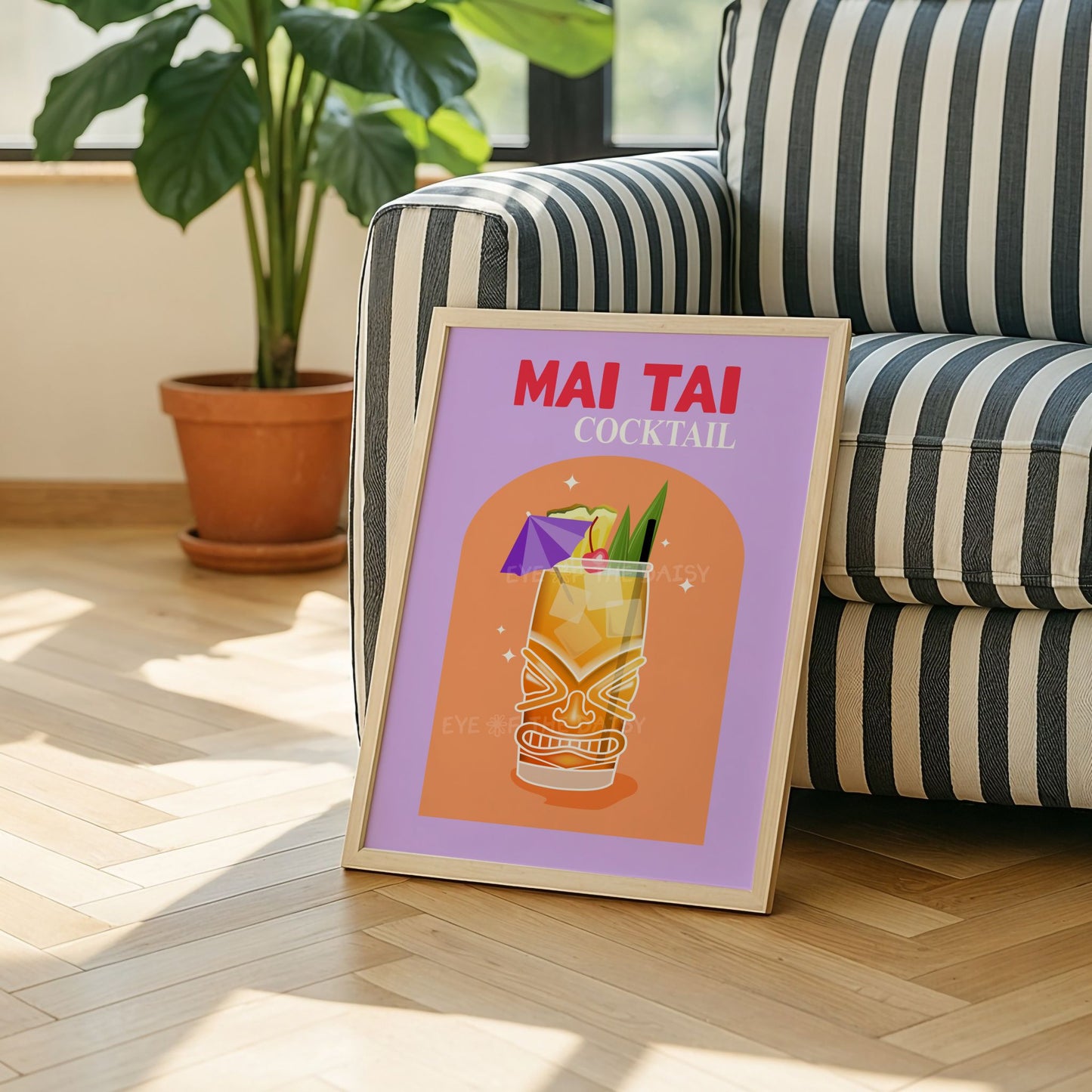Downloadable Mai Tai cocktail wall art – funky retro print digital download, perfect for trendy modern kitchen spaces.