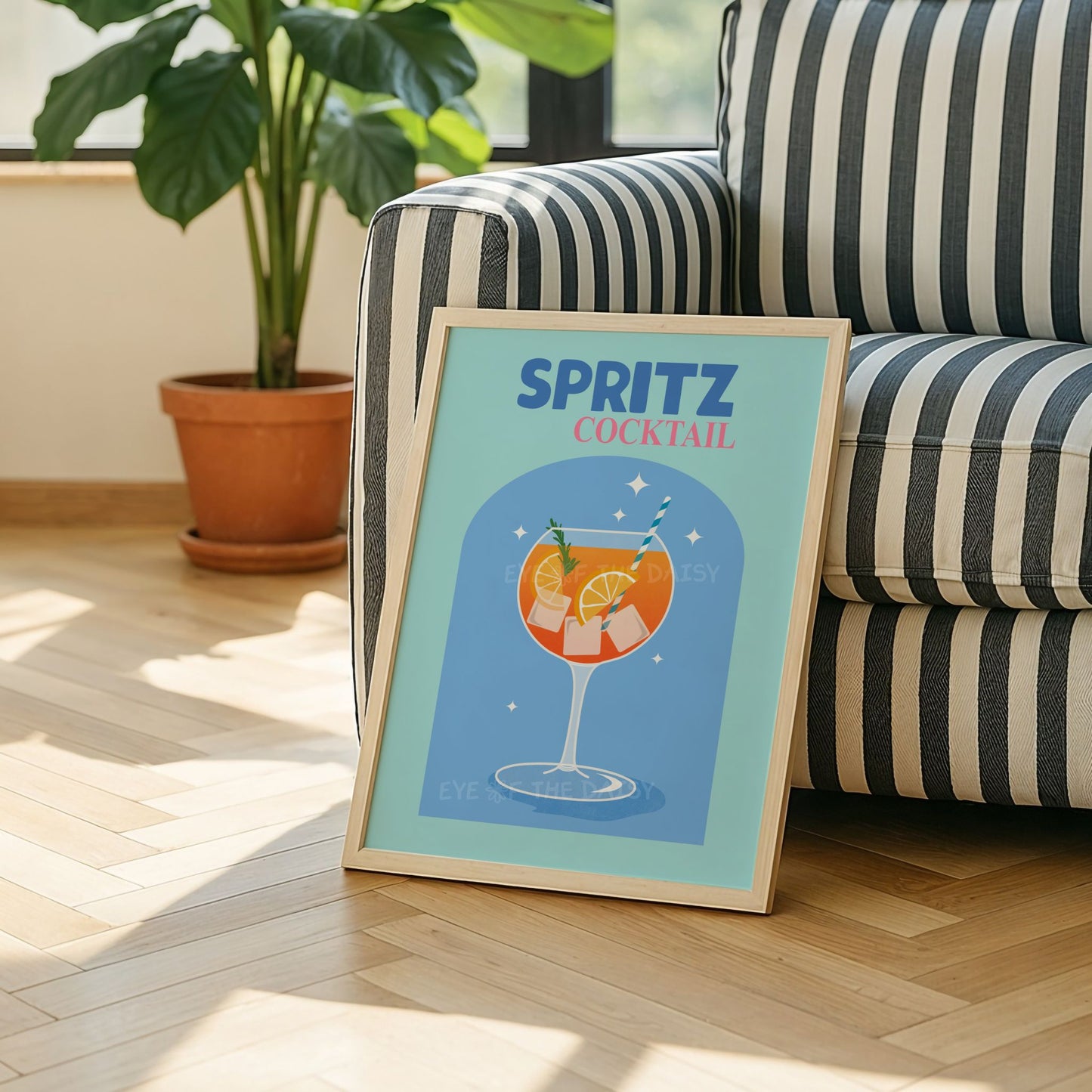 Italian Spritz cocktail print in blue and orange, fun drink wall art for dorm gallery wall or college apartment bar cart digital download