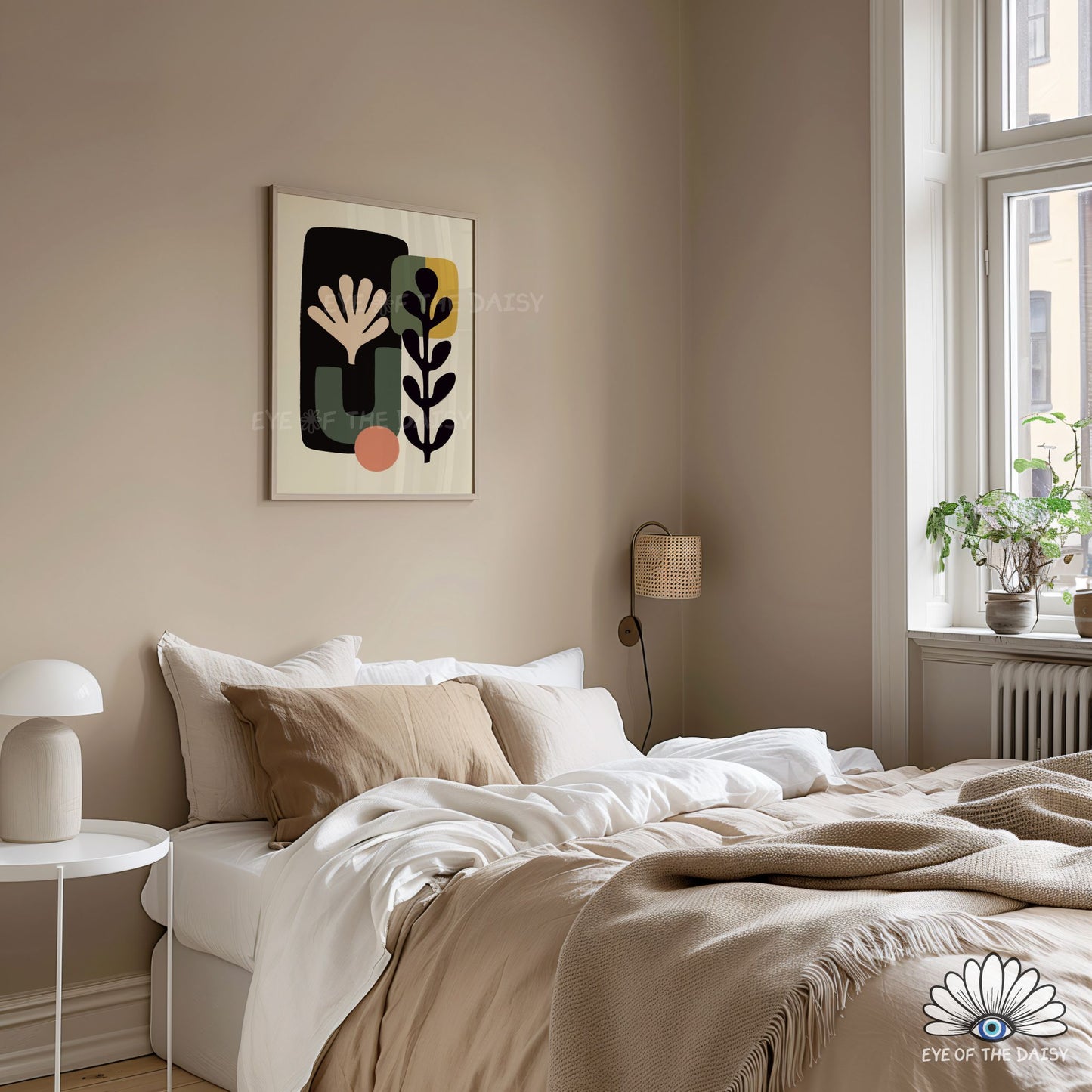 Boho Botanical Print Digital Download | Beige Green Salmon Mustard Organic Shapes Printable Wall Art