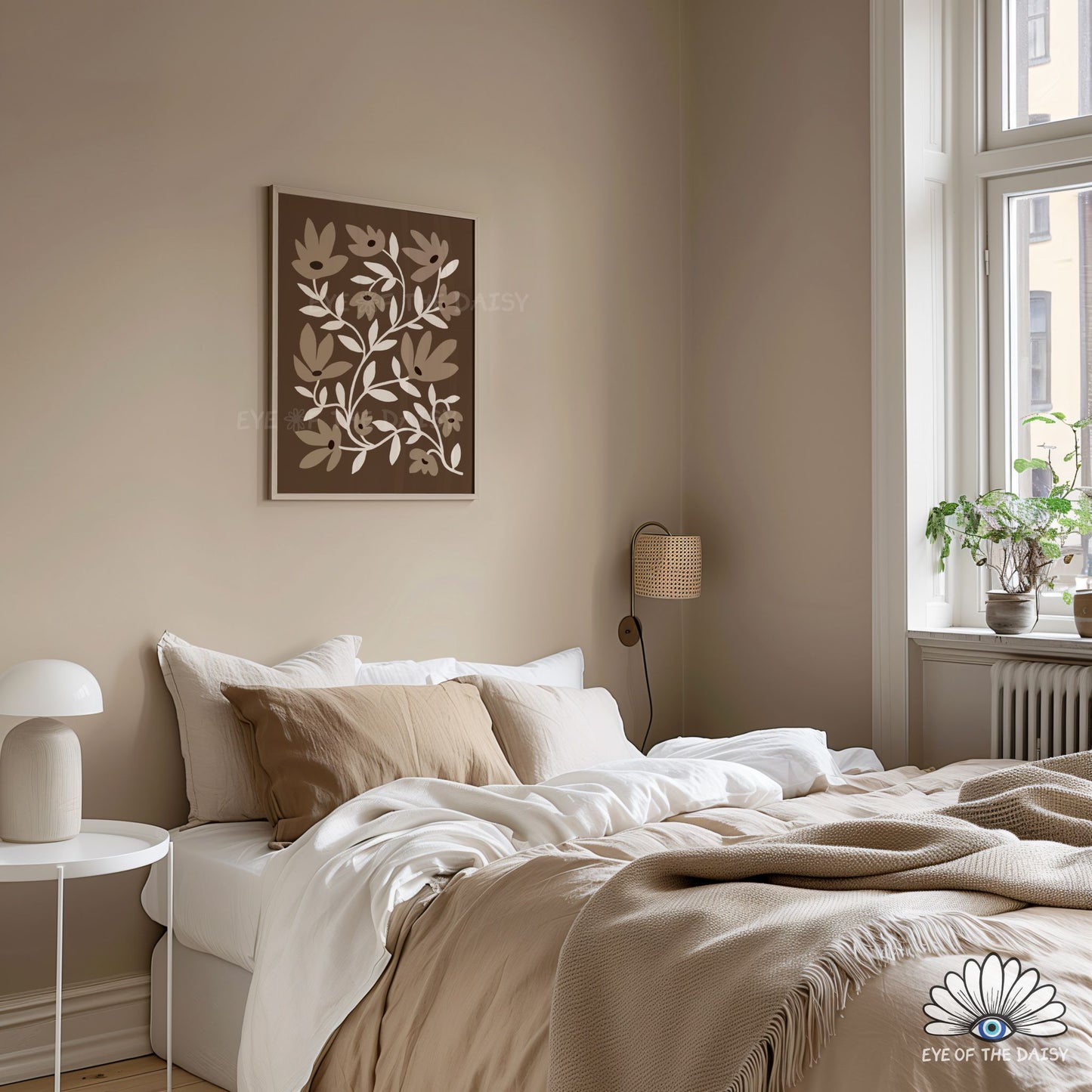 Neutral Abstract Flowers Printable Wall Art | Brown and Beige Botanical Print Digital Download