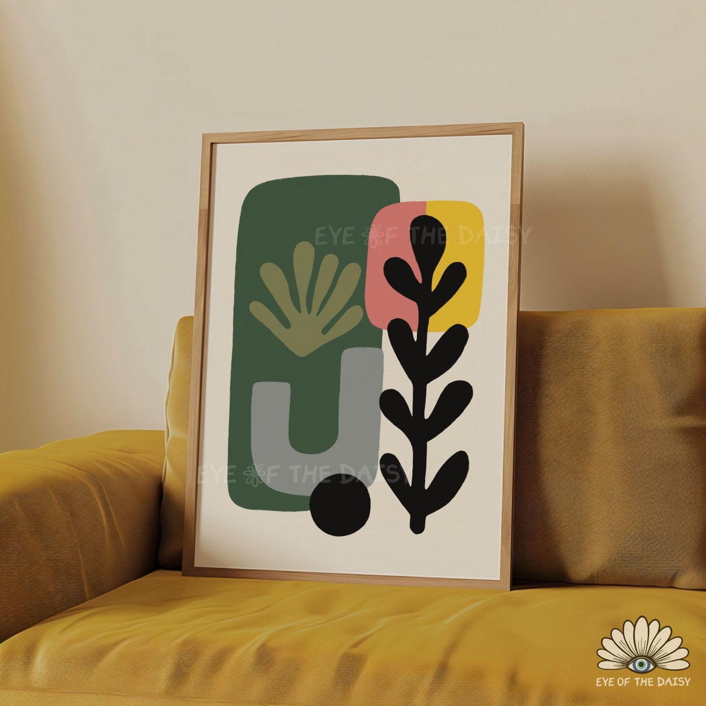 Mid Century Modern Botanical Print Digital Download | Salmon Pink Mustard Green Abstract Printable Art