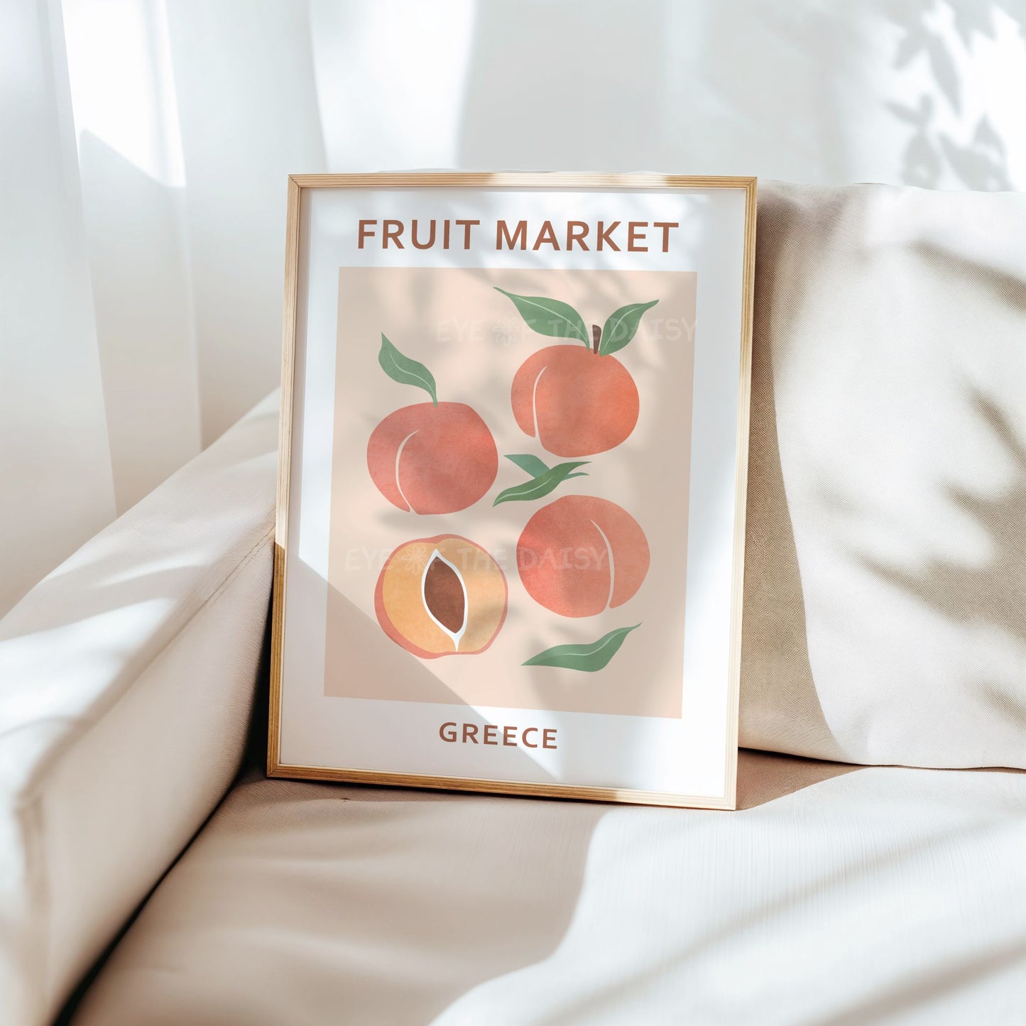 Modern botanical peach print — digital download poster for sophisticated or boho chic Mediterranean dining room styling