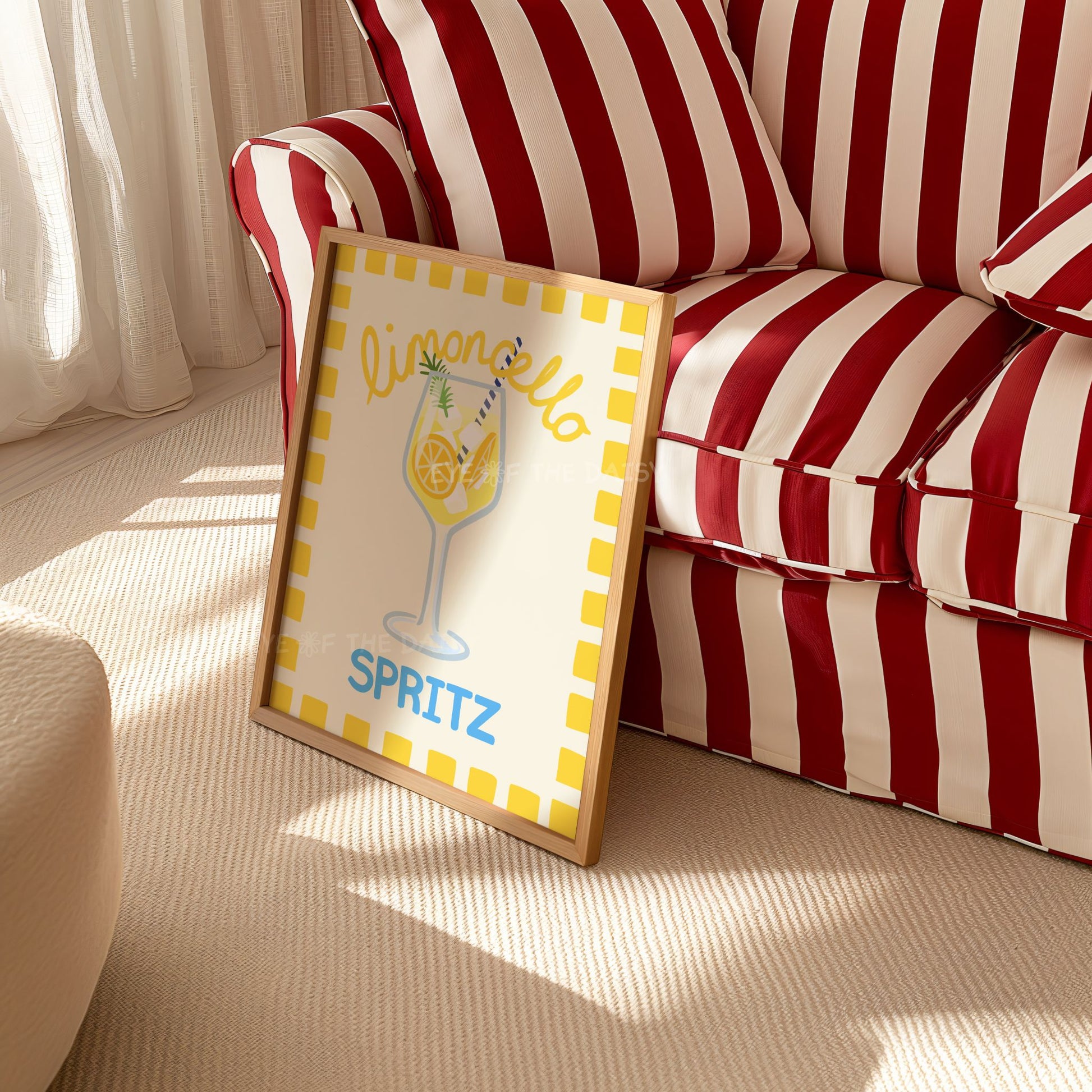 Colorful Limoncello Spritz wall art – downloadable cocktail print for an Italian kitchen or beachy rental, poster printable format