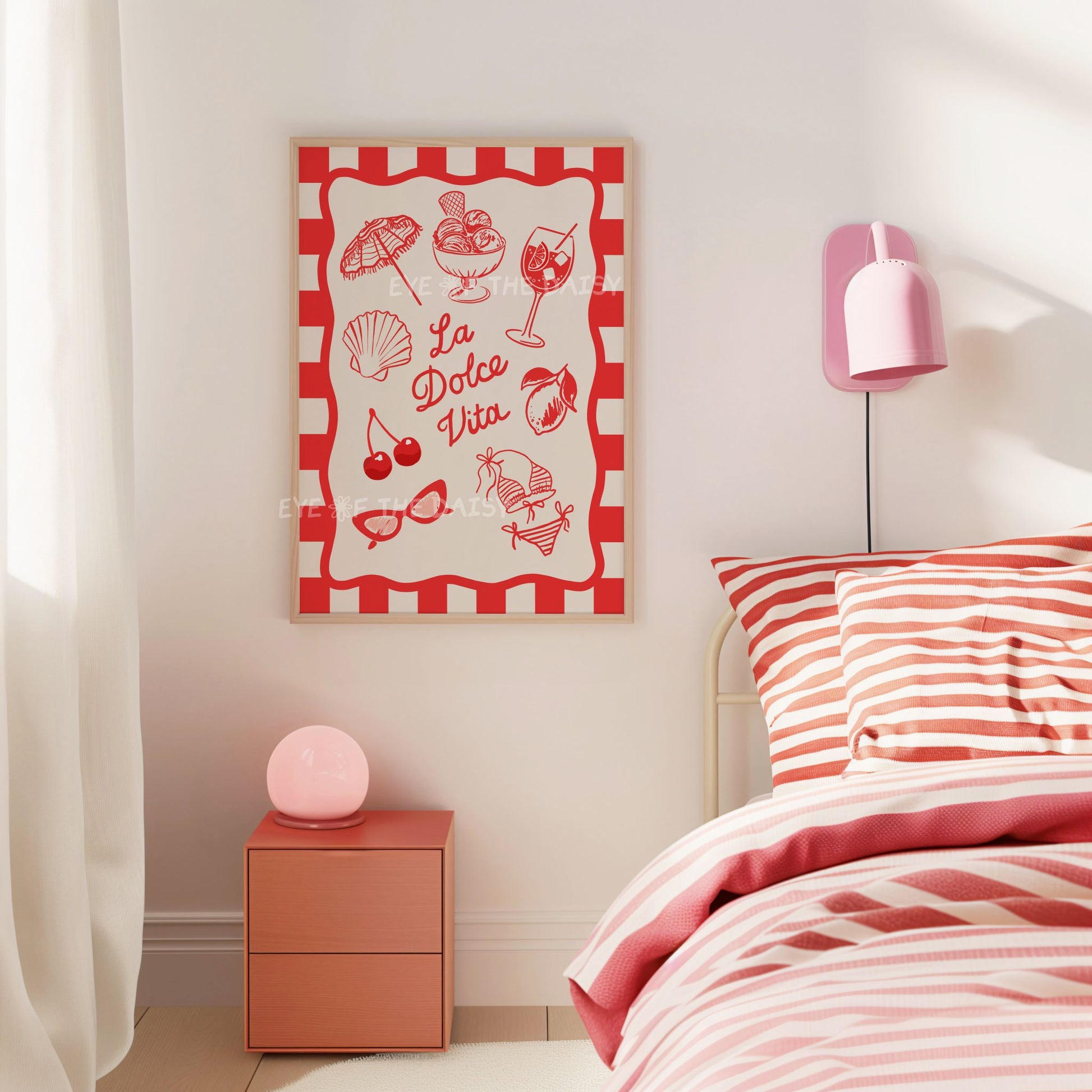 Red La Dolce Vita print – Italian summer themed printable wall art, digital download poster for apartment or dorm decor