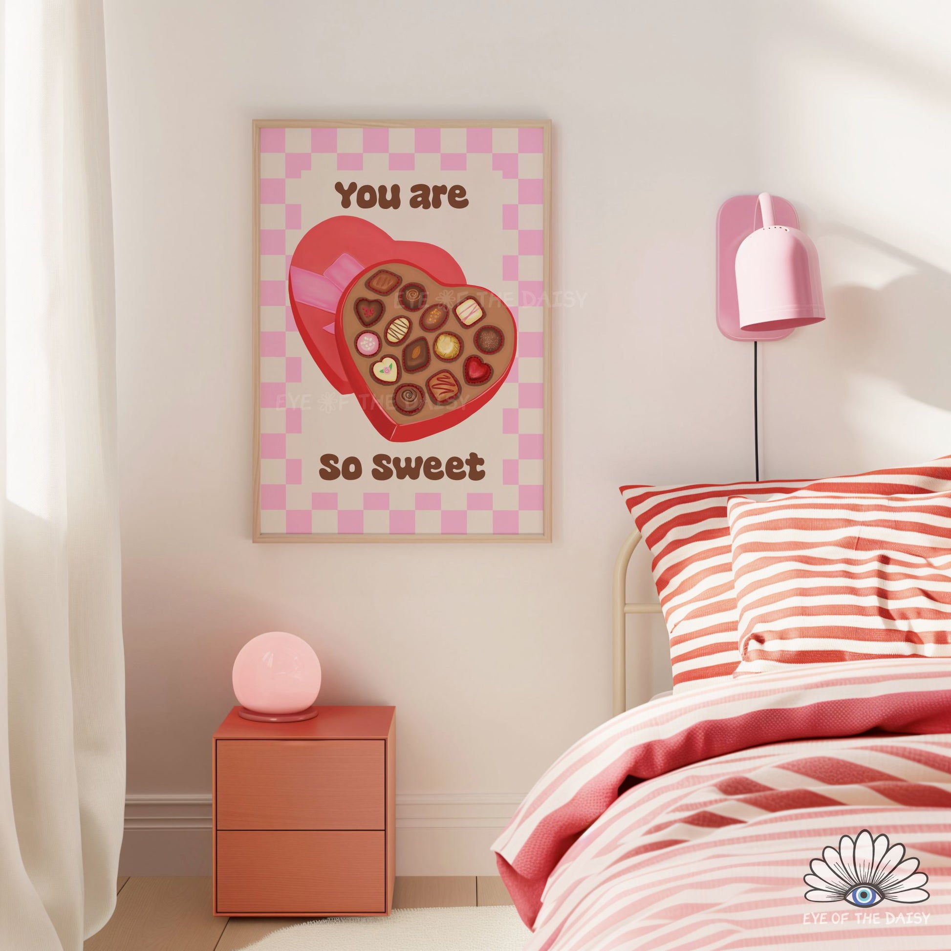 Galentine’s Day printable wall art with cute chocolate heart design, playful retro poster instant download